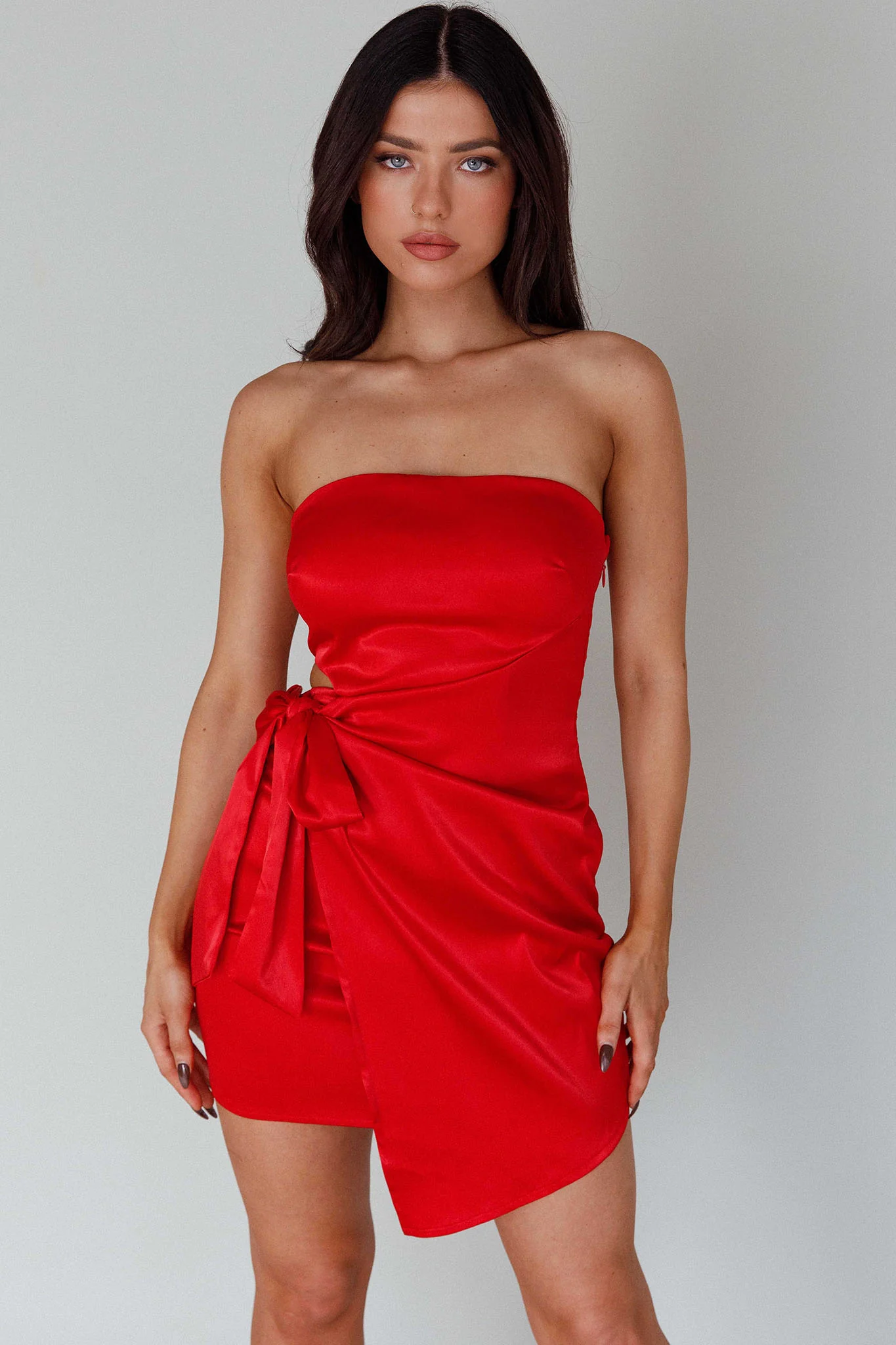 Eyes For You Waist Tie Mini Dress Red - Sonourner