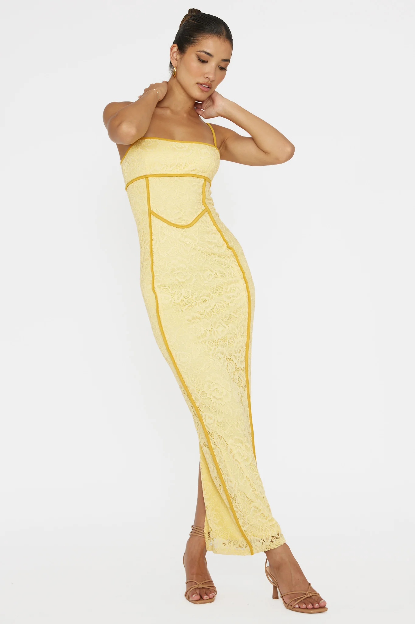 Inga Lace Piping Trim Midi Dress Yellow - Sonourner