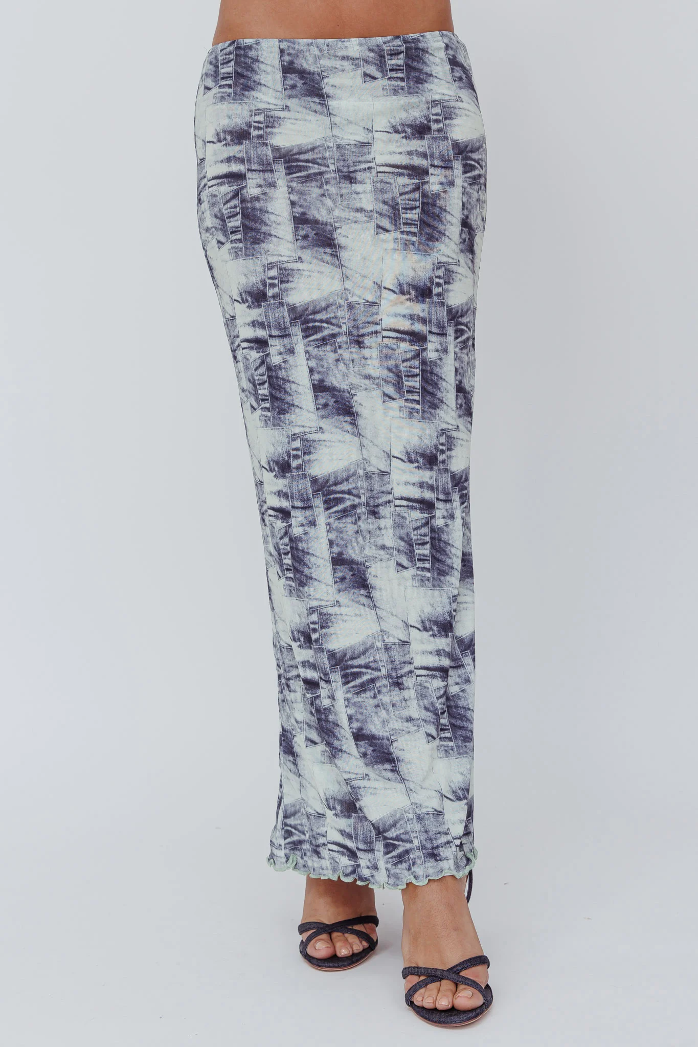Conspire Print Maxi Skirt Blue Denim - Sonourner