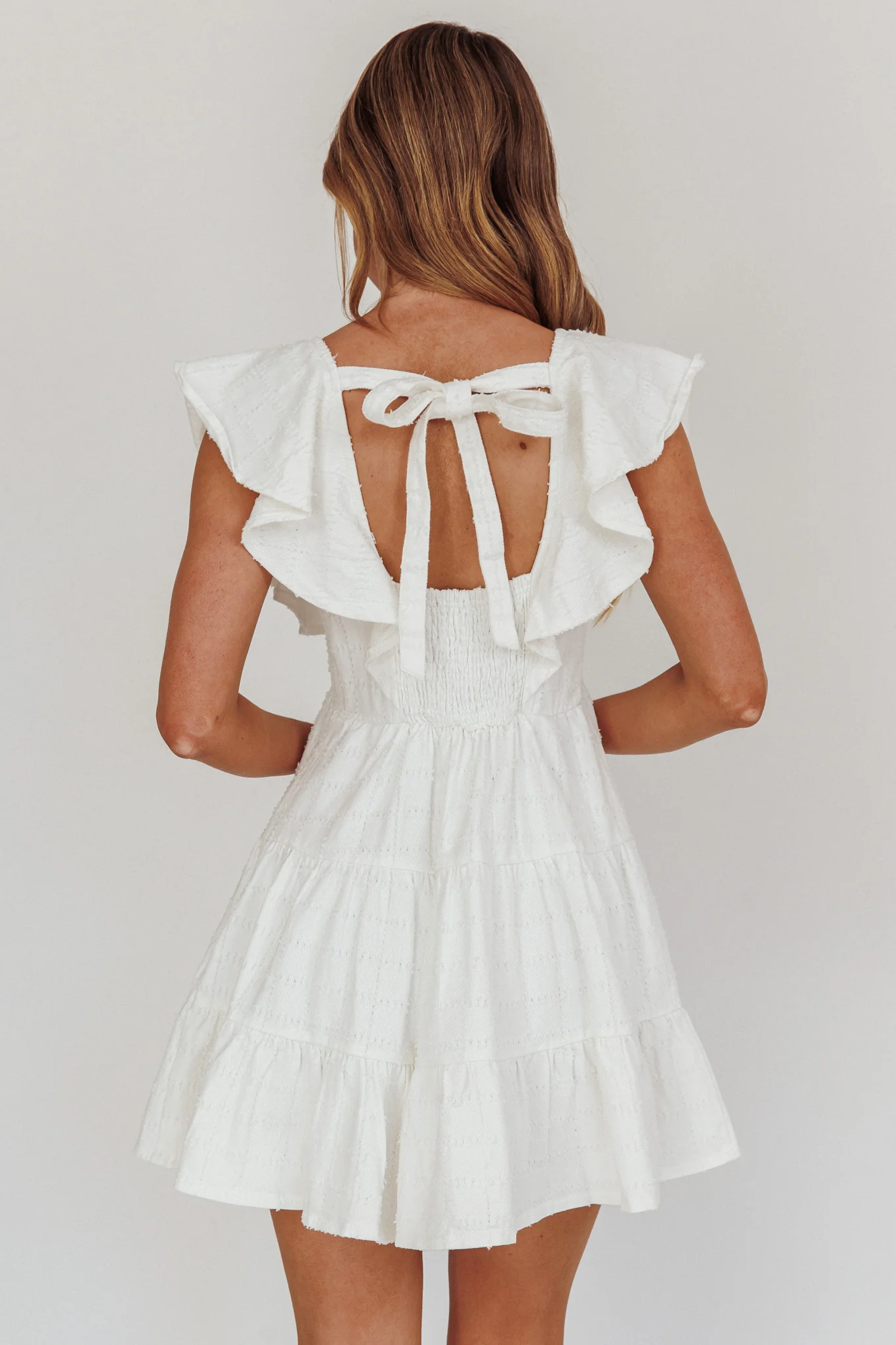 Daffodil Ruffle A-Line Mini Dress White - Sonourner
