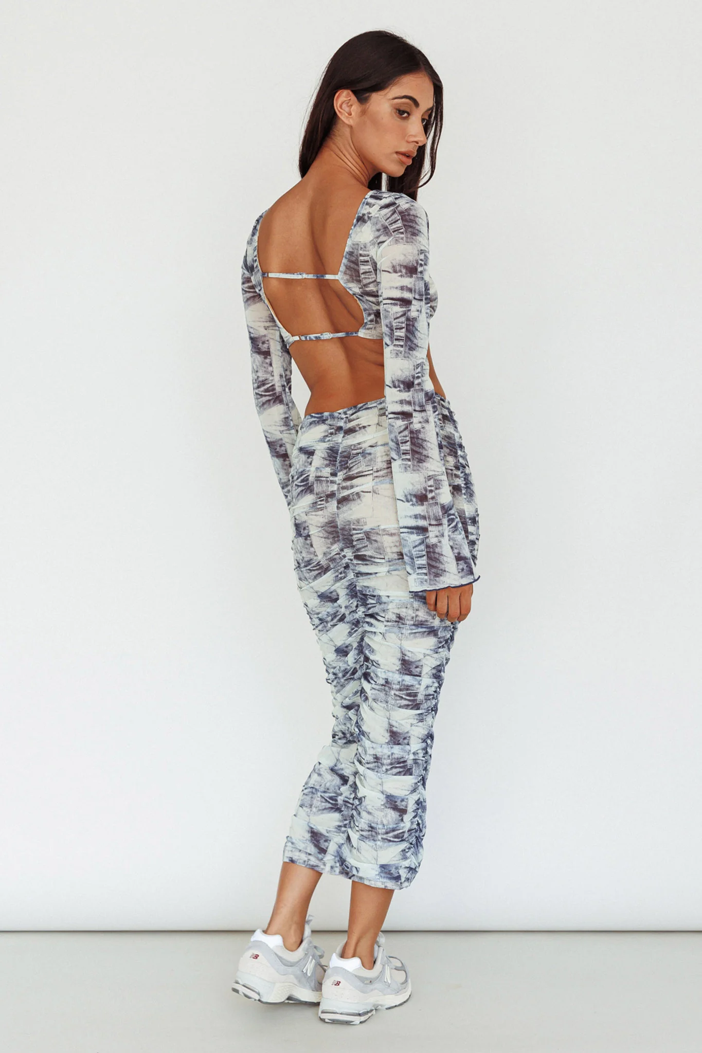 Blue Moons Ruched Midi Skirt Indigo Denim - Sonourner