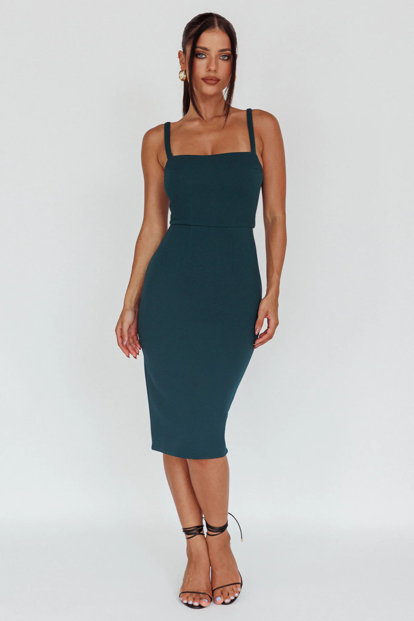 Georgia Square Neckline Midi Dress Forest Green - Sonourner