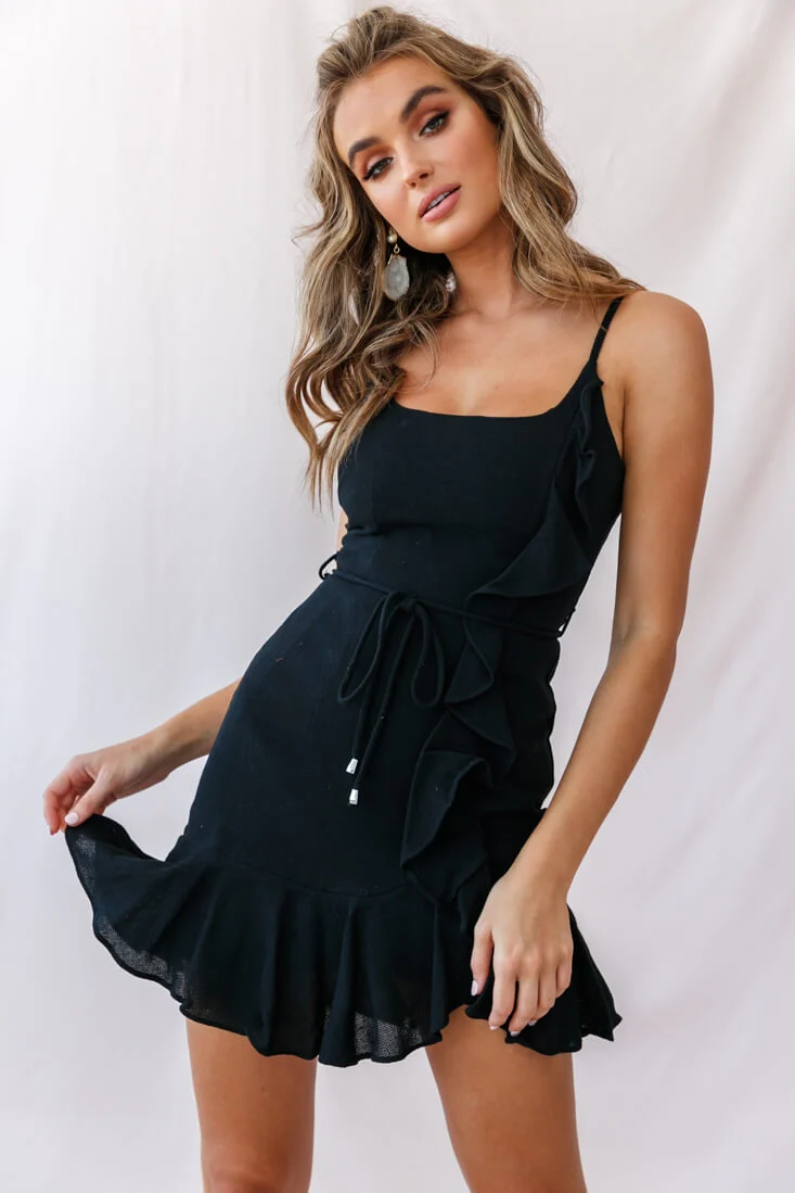 Hart Cami Strap Ruffle Mini Dress Black - Sonourner