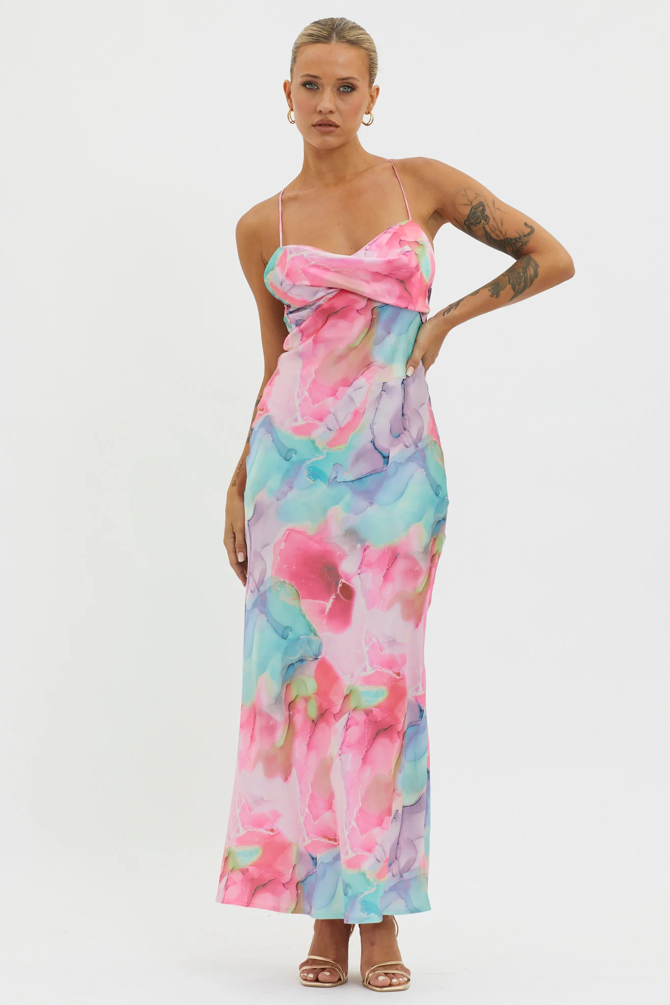 Libby Scoop Back Maxi Dress Abstract Pink - Sonourner