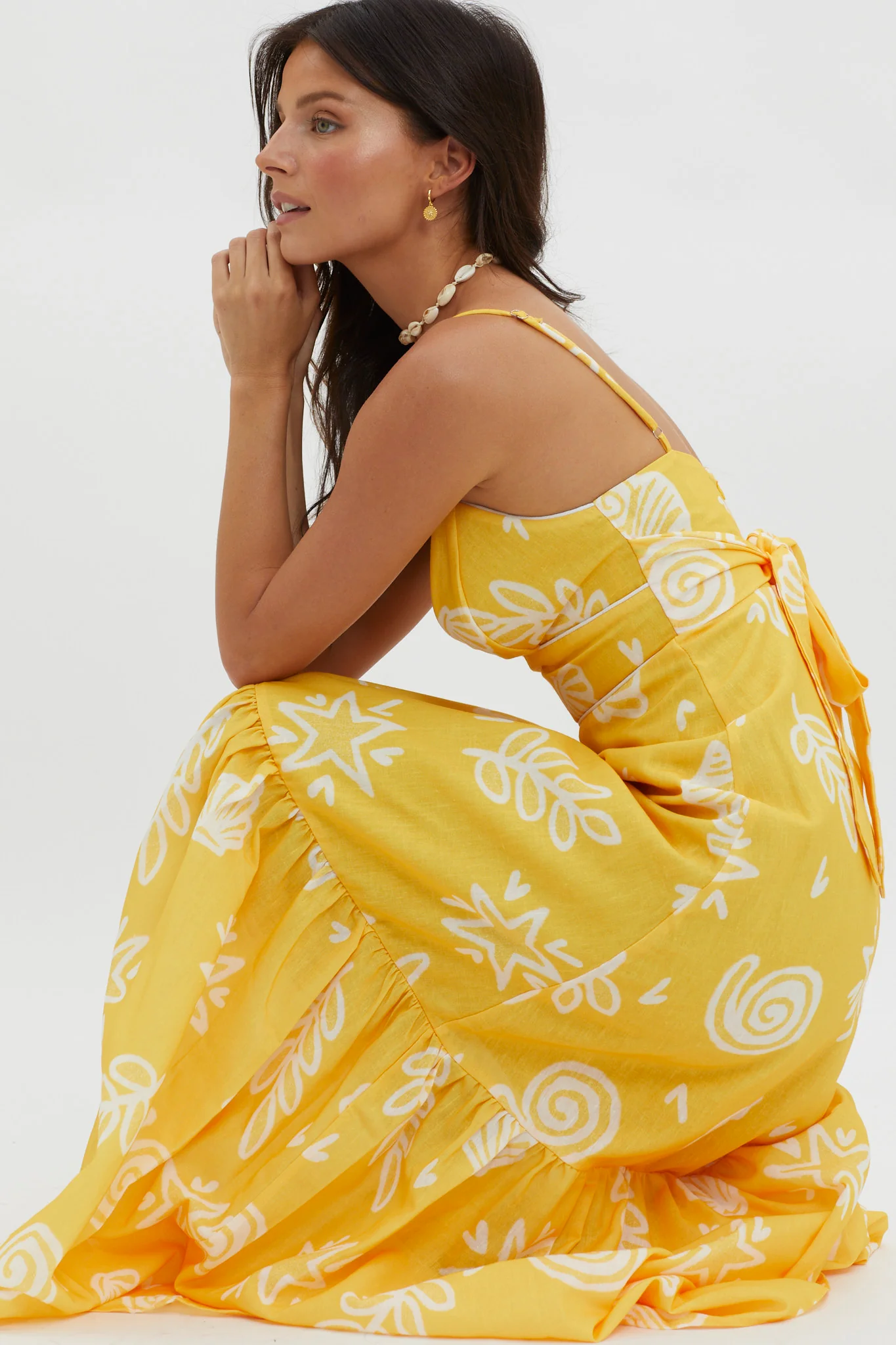 Later Days Cami Strap Maxi Dress Print Yellow - Sonourner
