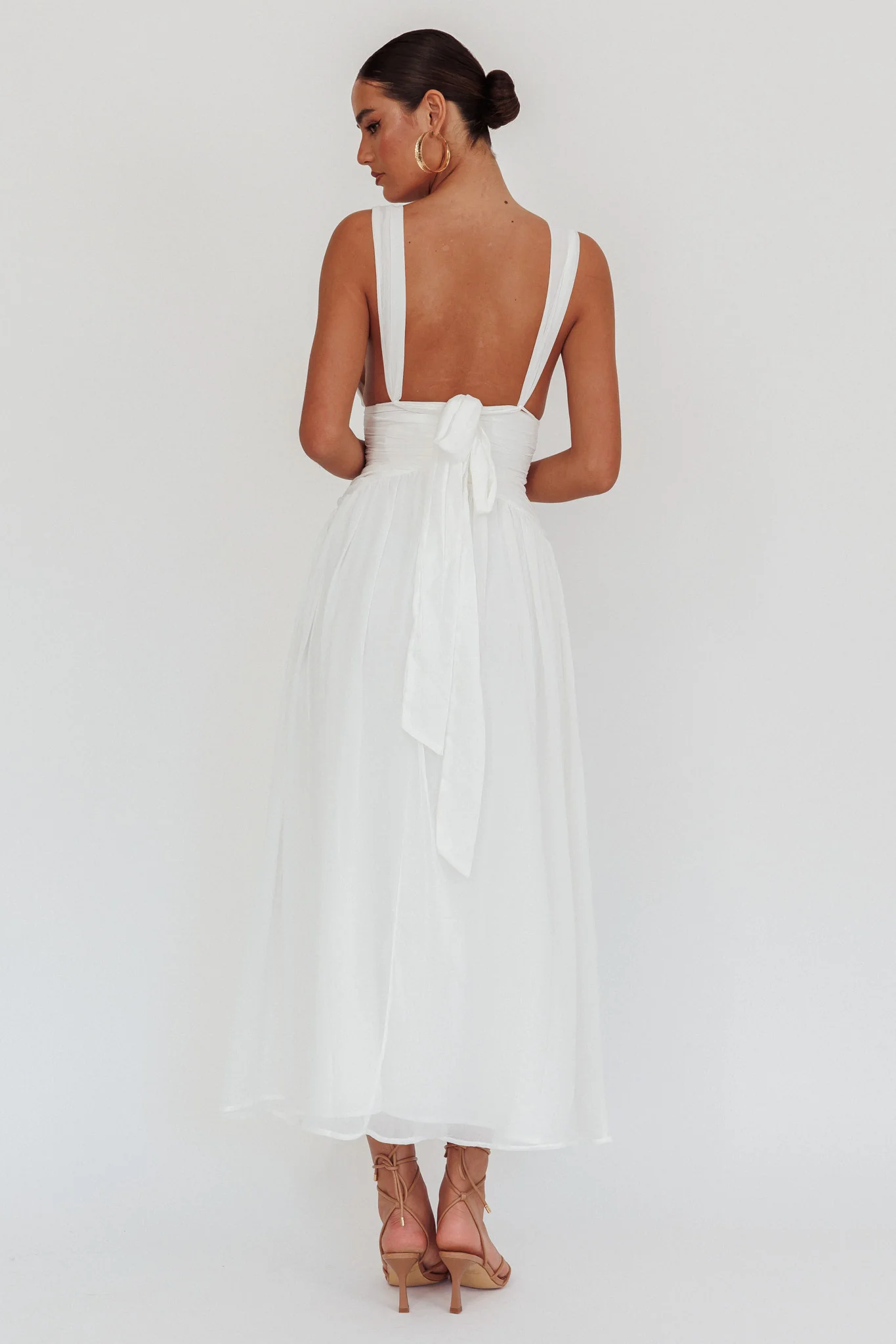 Sammi Ruched Waist Tied Back Maxi Dress White - Sonourner