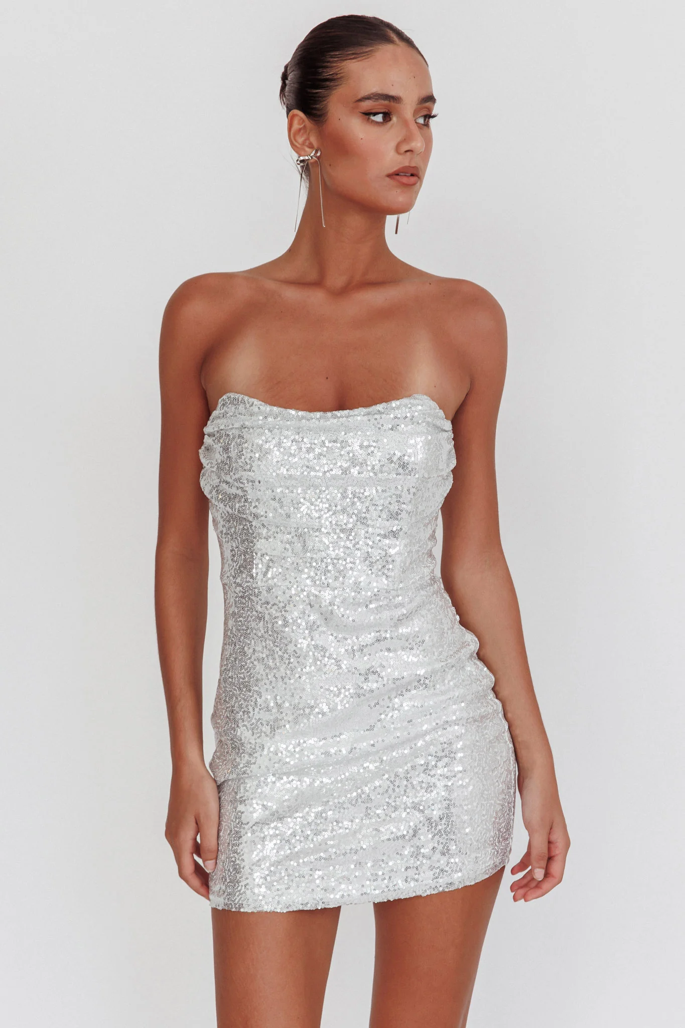 She Slays Strapless Sequin Dress Silver - Sonourner