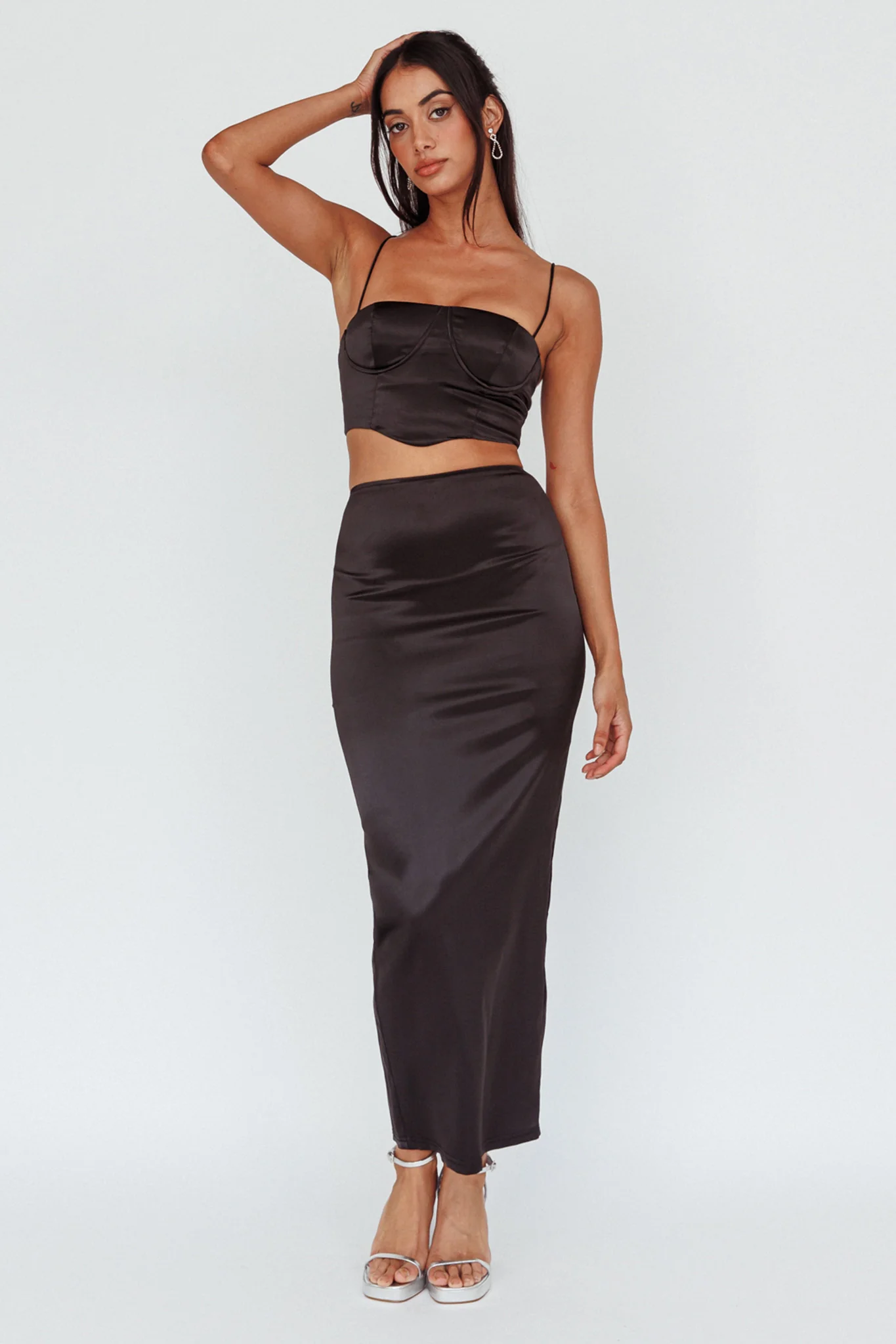Zeina Satin Midi Skirt Black - Sonourner