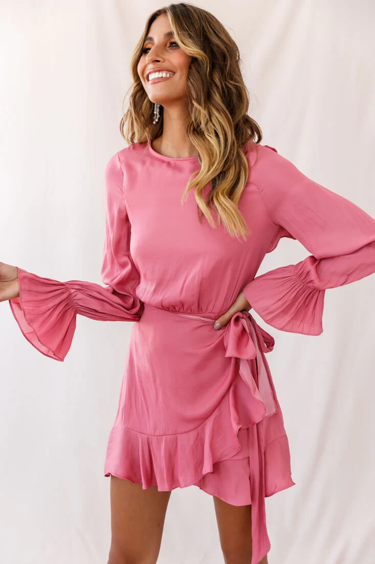 Darla Long Sleeve Satin Dress Rose - Sonourner