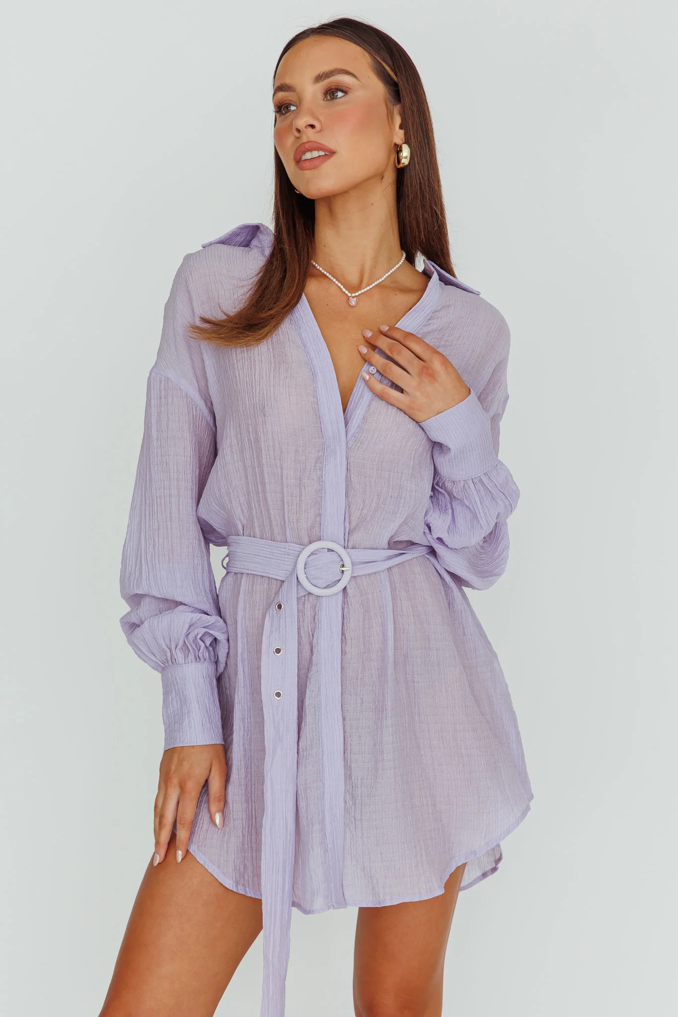 Sady Long Sleeve Shirt Mini Dress Lilac - Sonourner