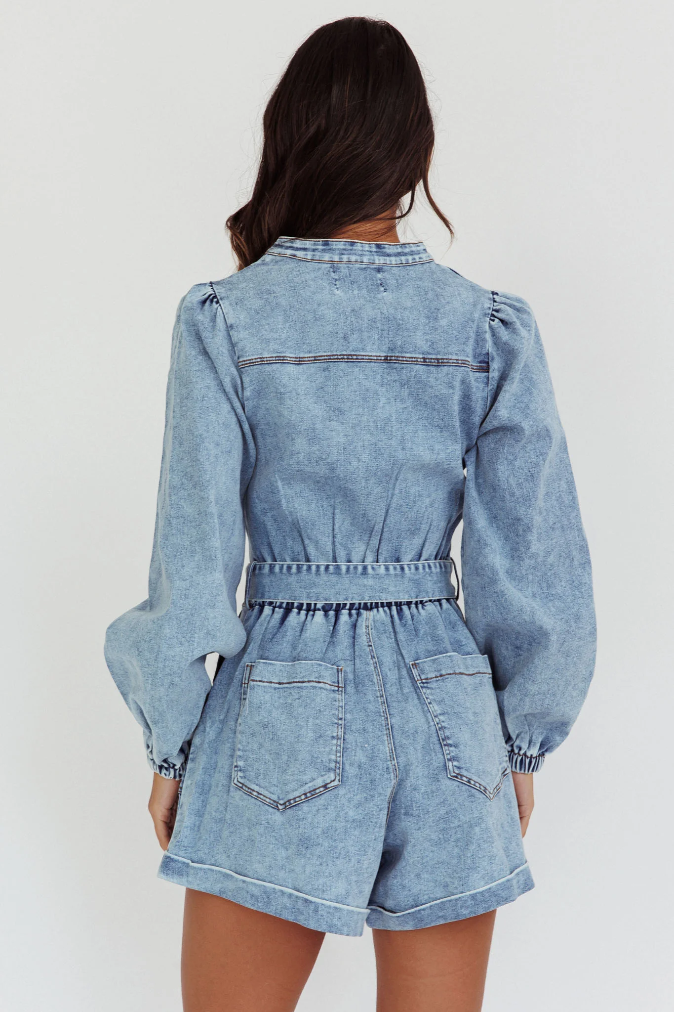 Real World Zip Front Romper Denim Blue - Sonourner