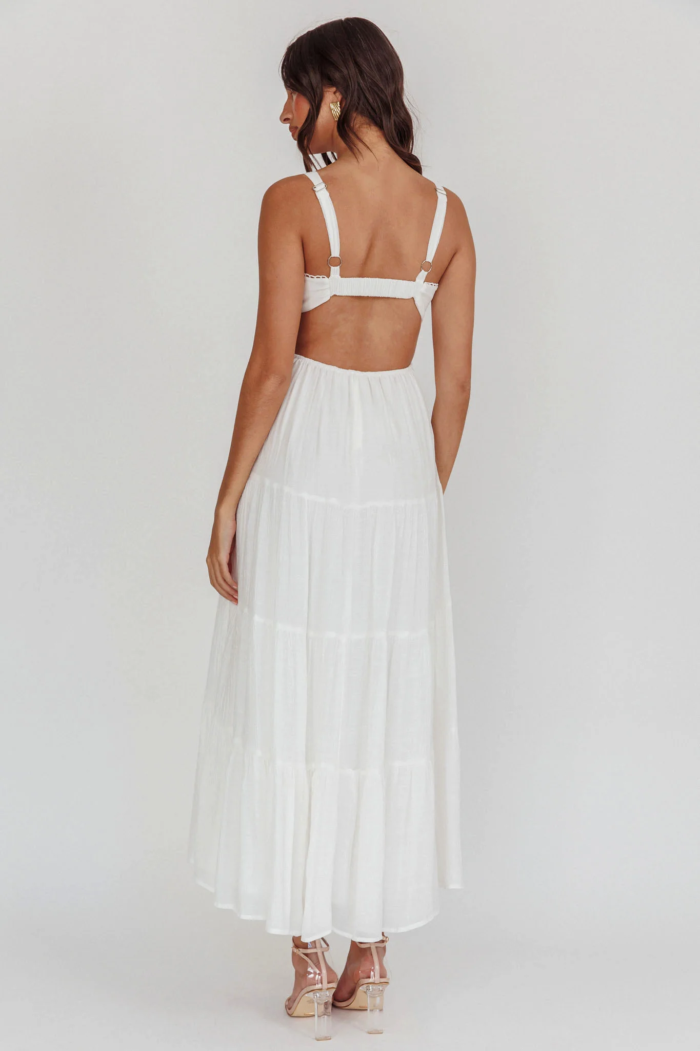 Neptune Cut Out Back A-Line Maxi Dress White - Sonourner