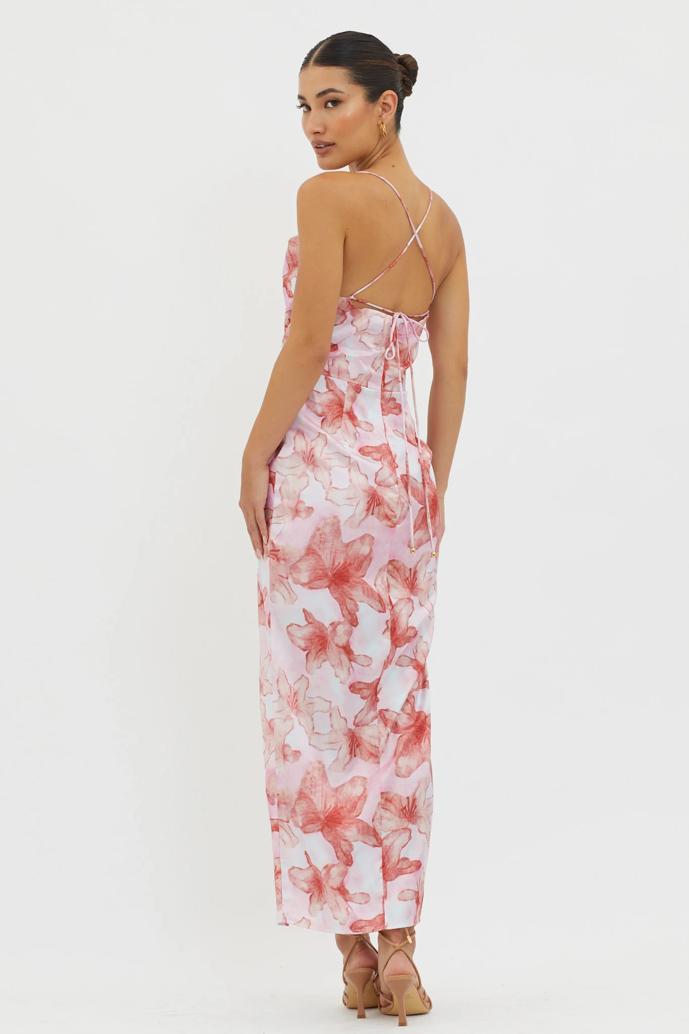 Erryn Tied Back Split Midi Dress Pink - Sonourner