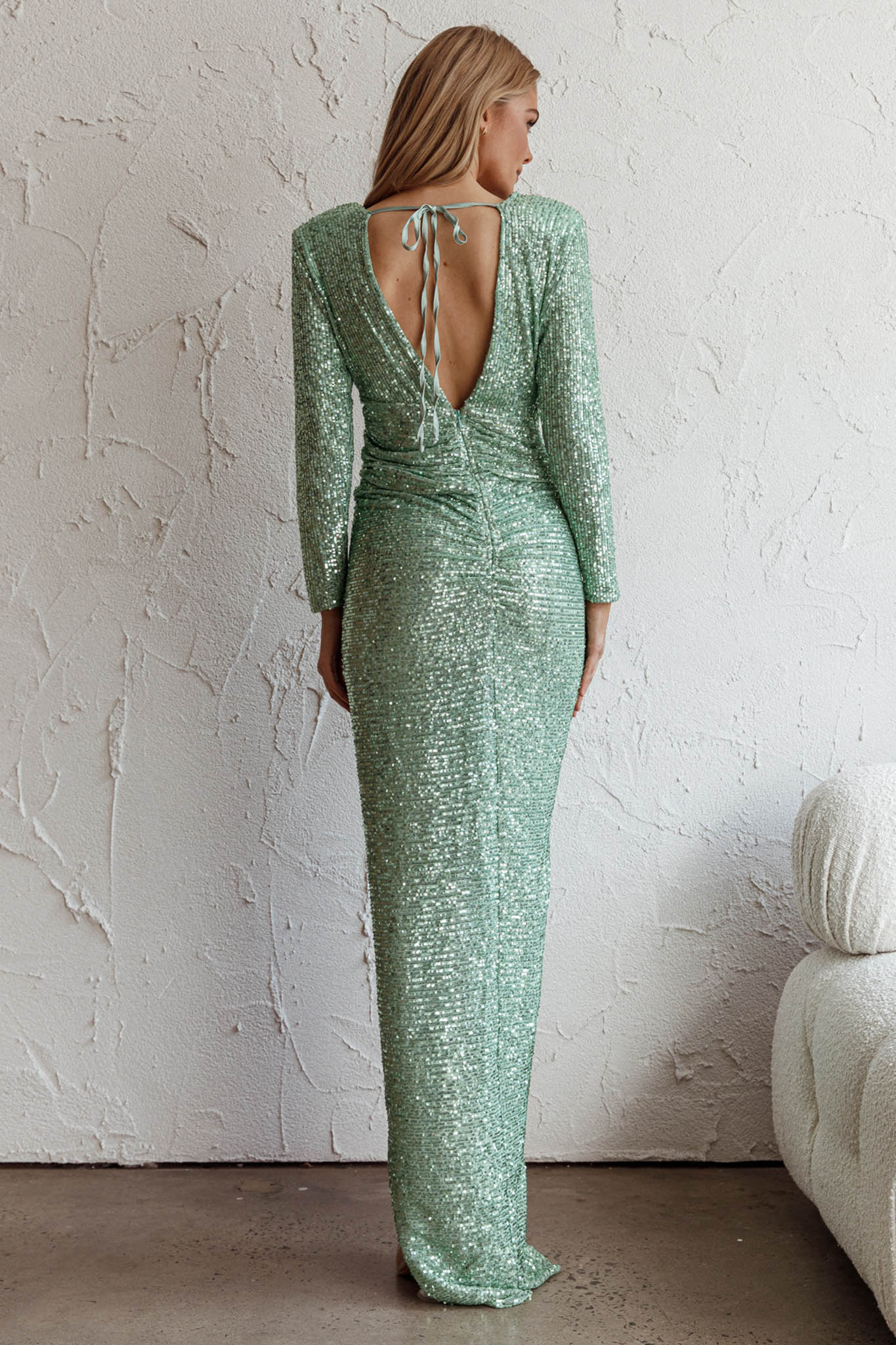 Adele Long Sleeve Sequin Maxi Dress Mint - Sonourner