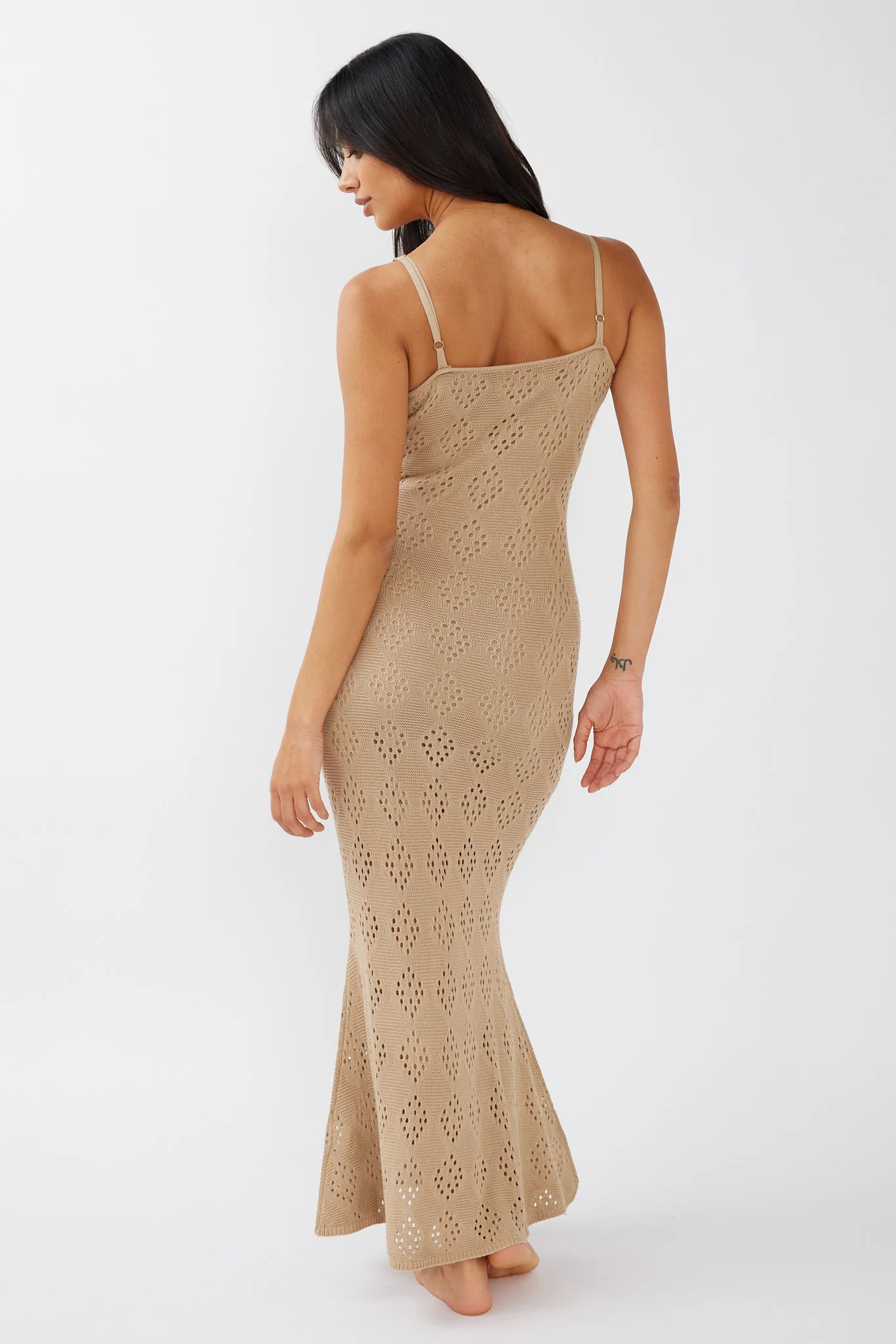 Raven Cami Strap Crochet Maxi Dress Sand - Sonourner