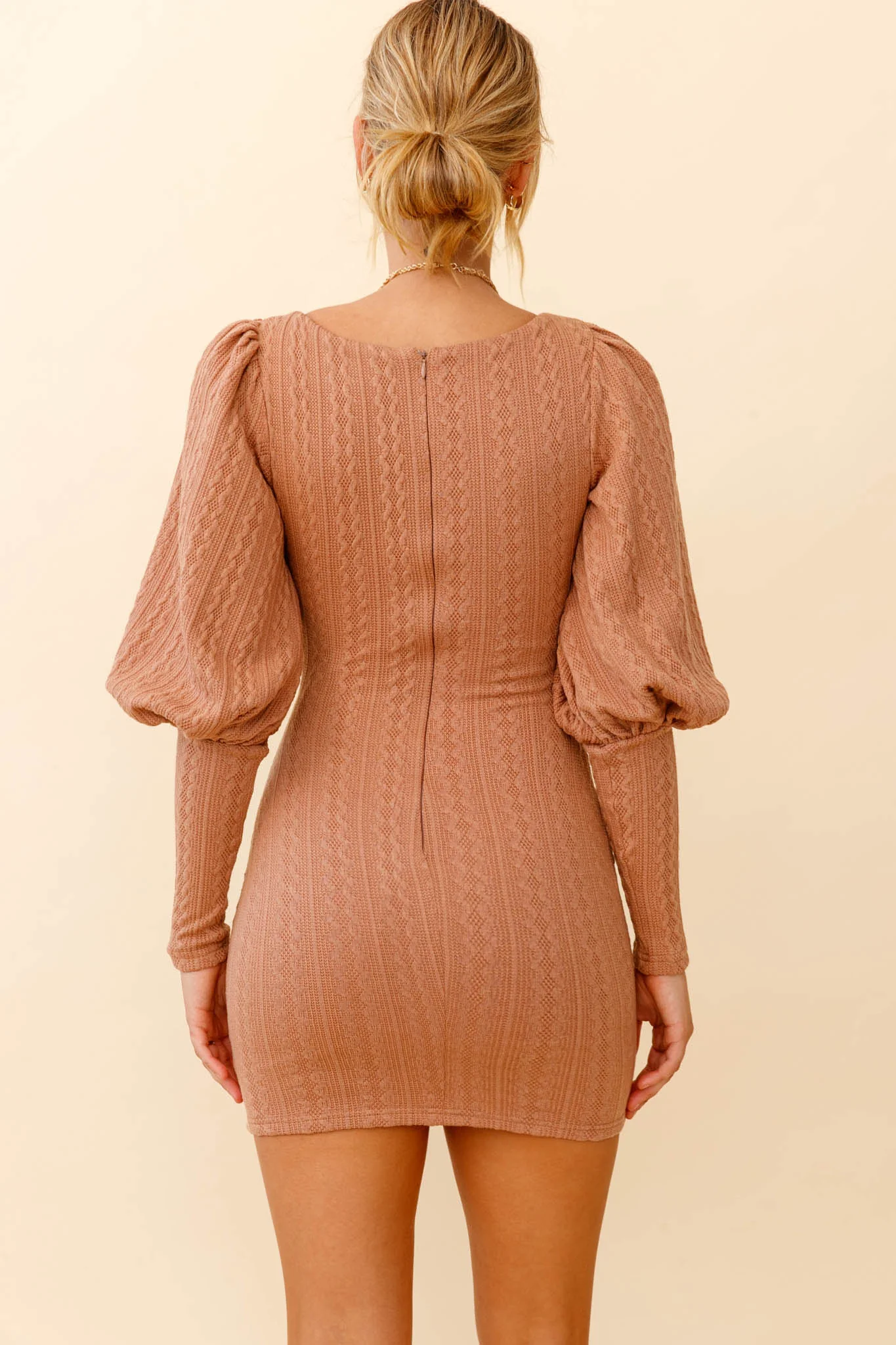 Moneymaker Lantern Sleeve Mini Dress Mocha - Sonourner