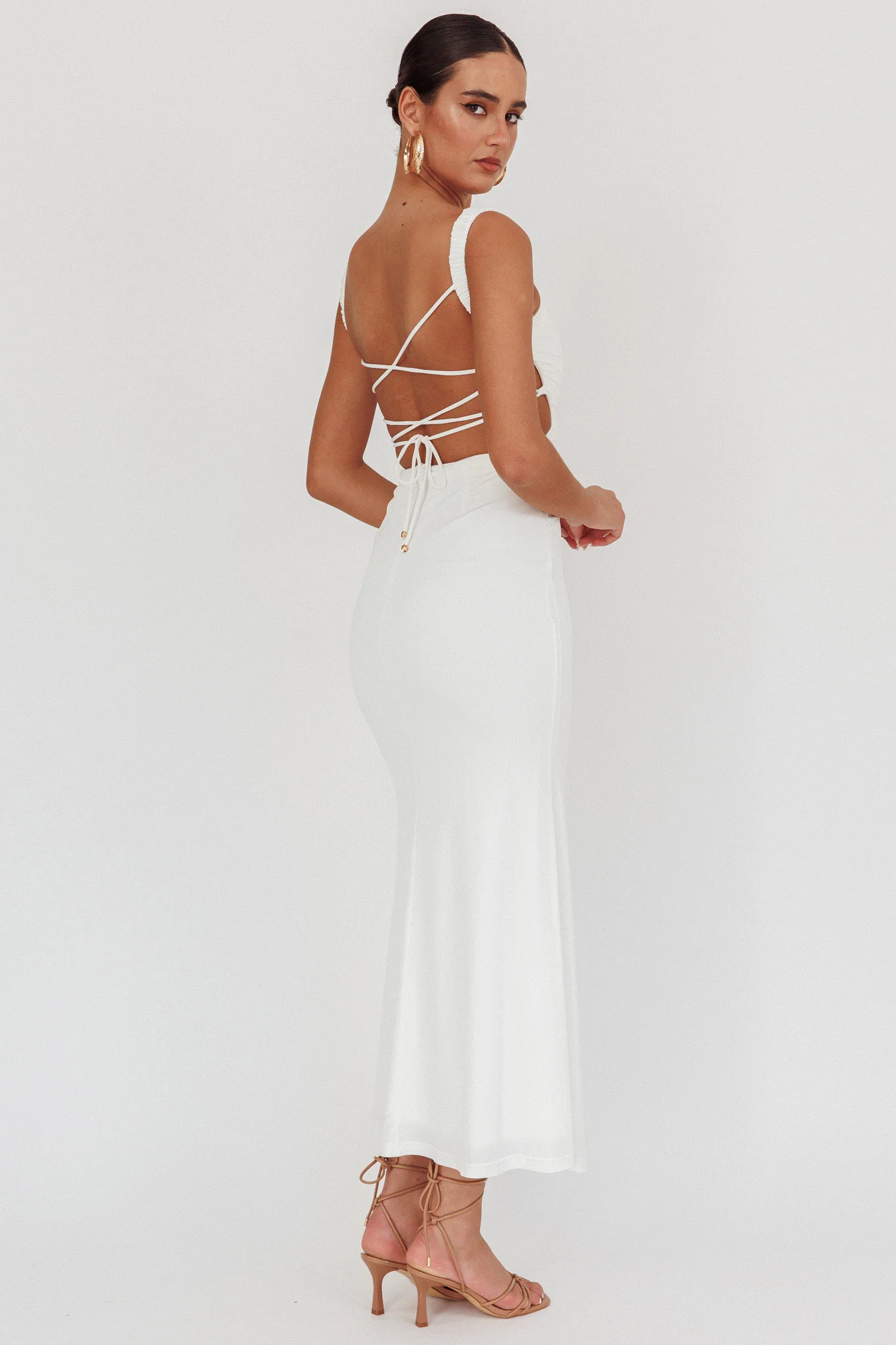 Dream Crush Lace-Up Back Maxi Dress White - Sonourner