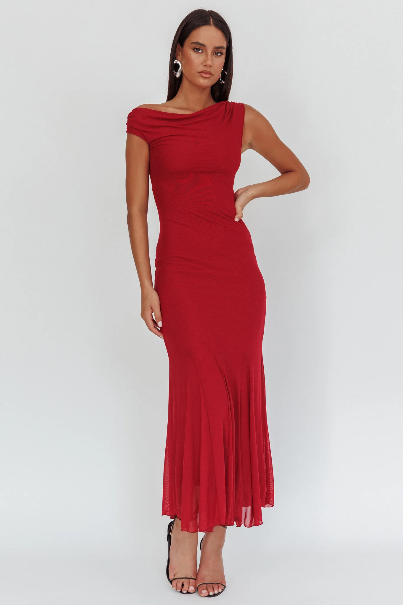 Diana Asymmetric Shoulder Godet Maxi Dress Wine - Sonourner
