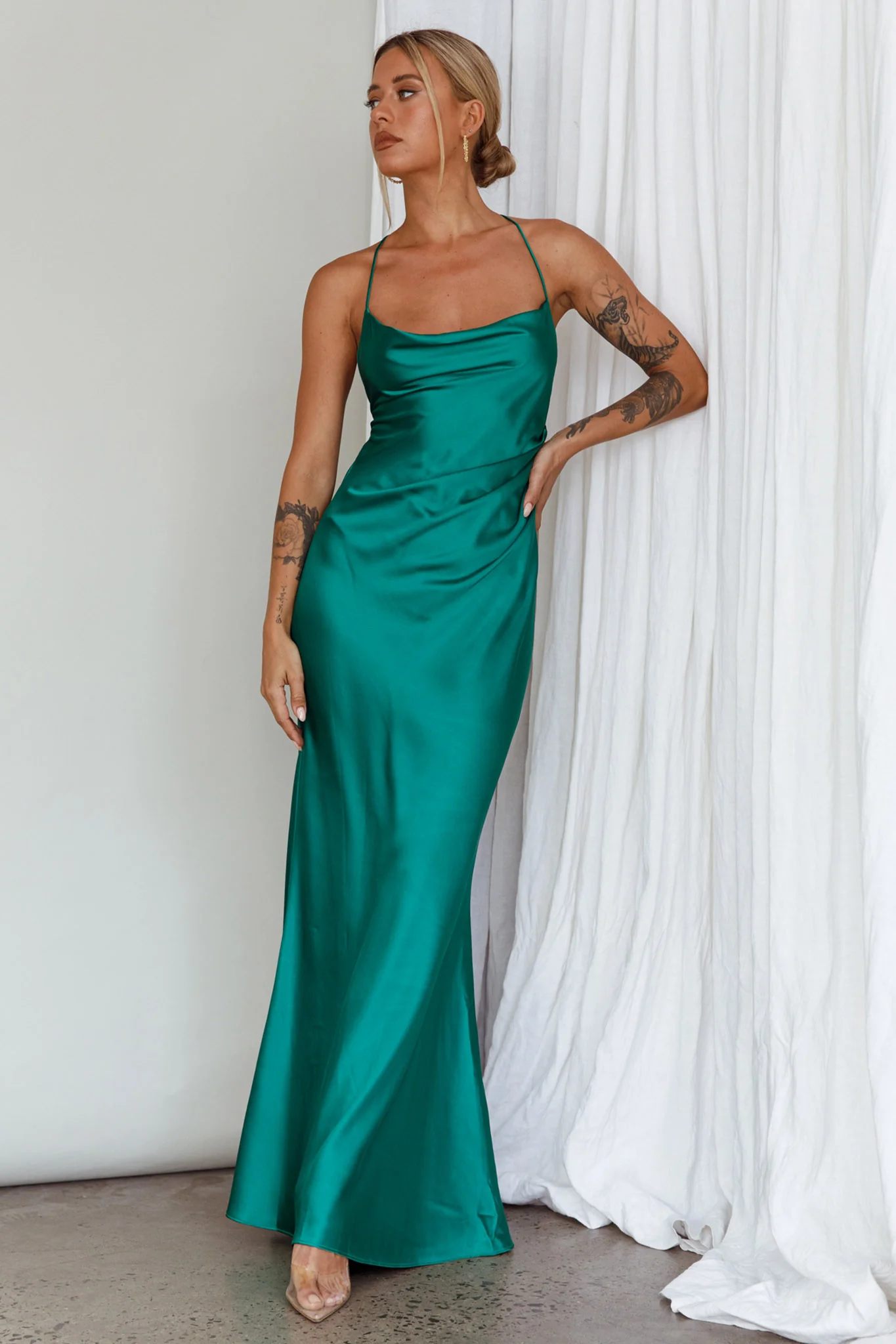 Palma Low Back Strappy Maxi Dress Emerald - Sonourner