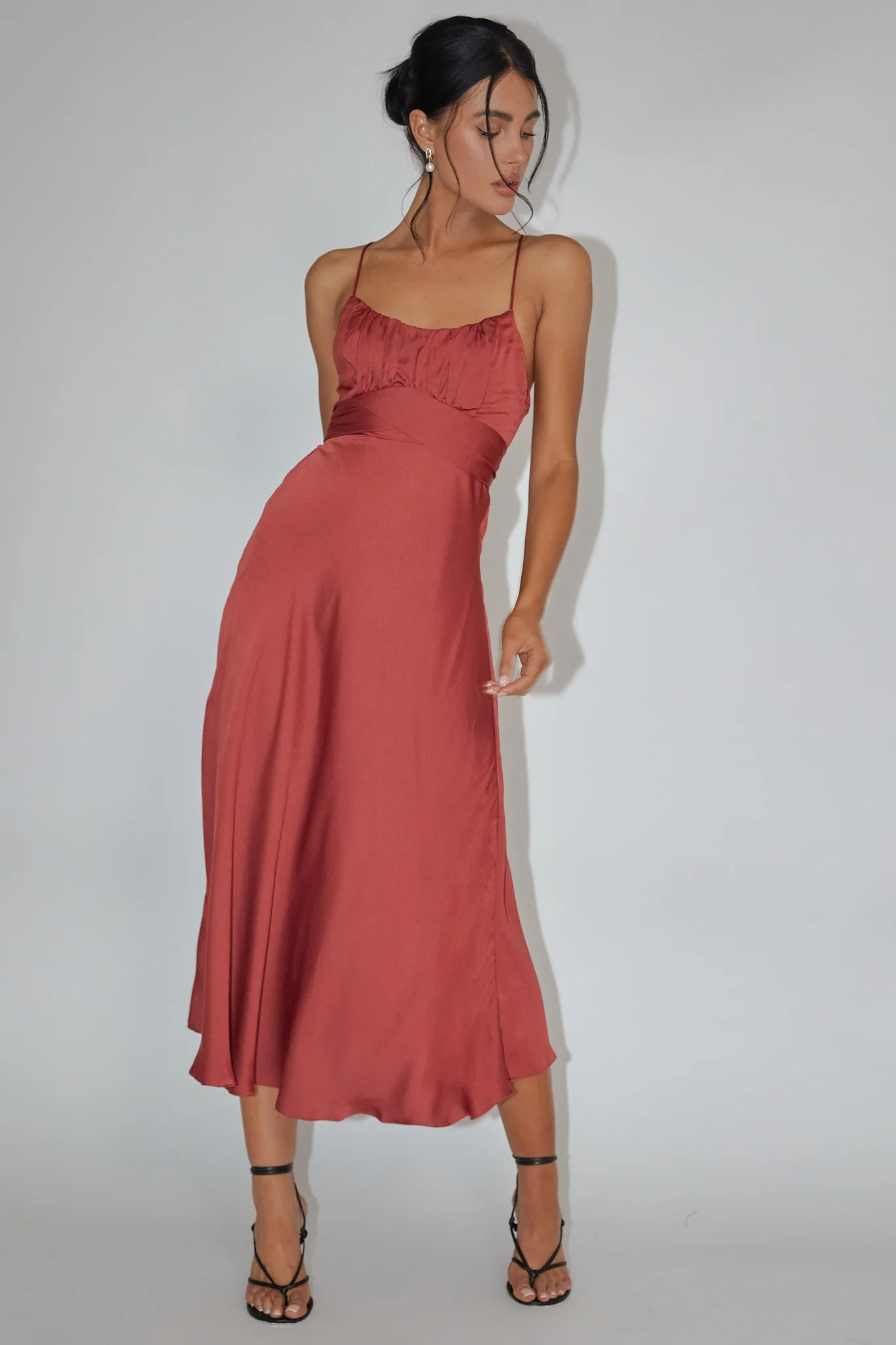 Linka Cami Strap Midi Dress Chocolate - Sonourner