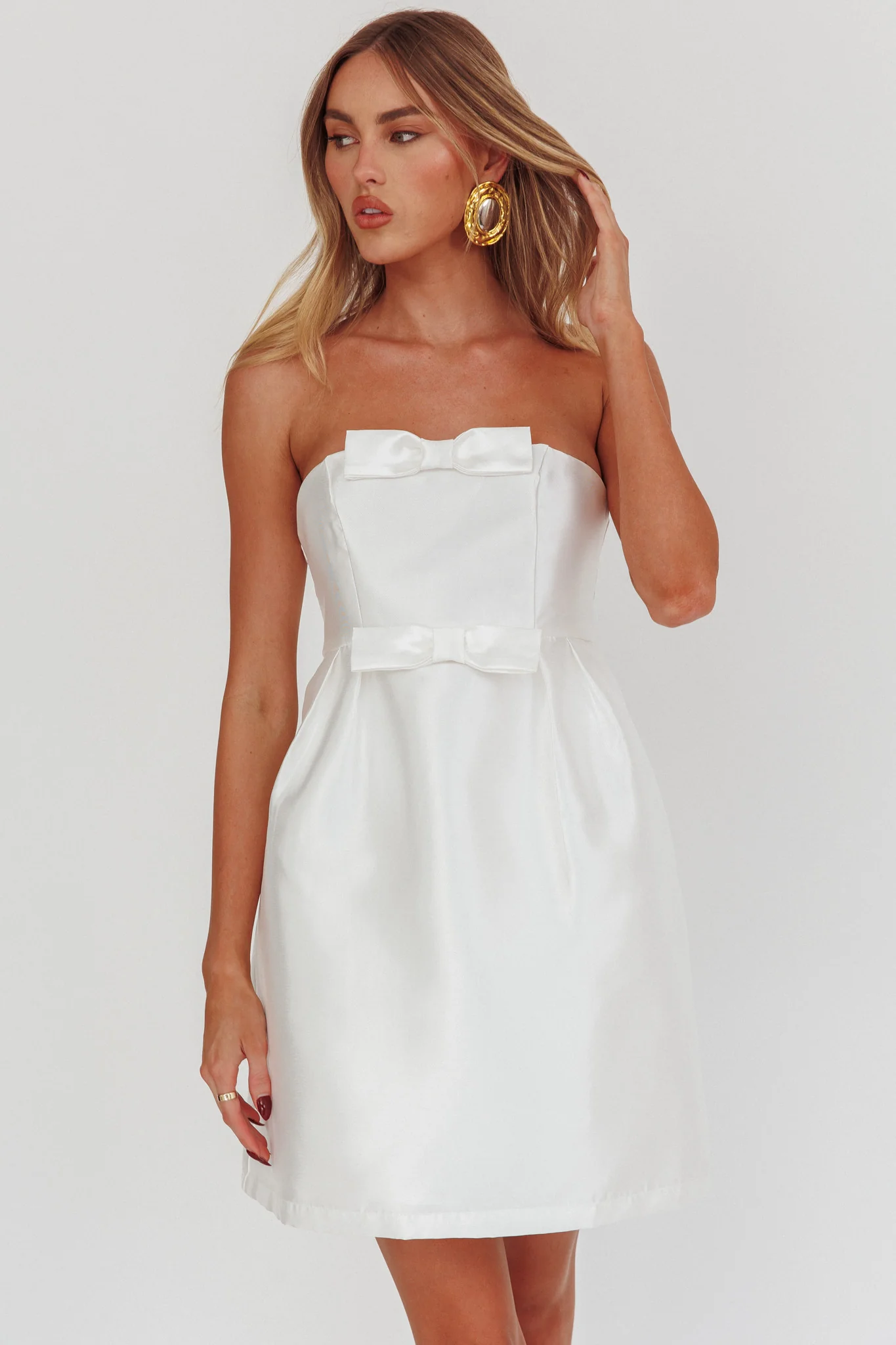 Waylon Double Bow Mini Dress Off White - Sonourner