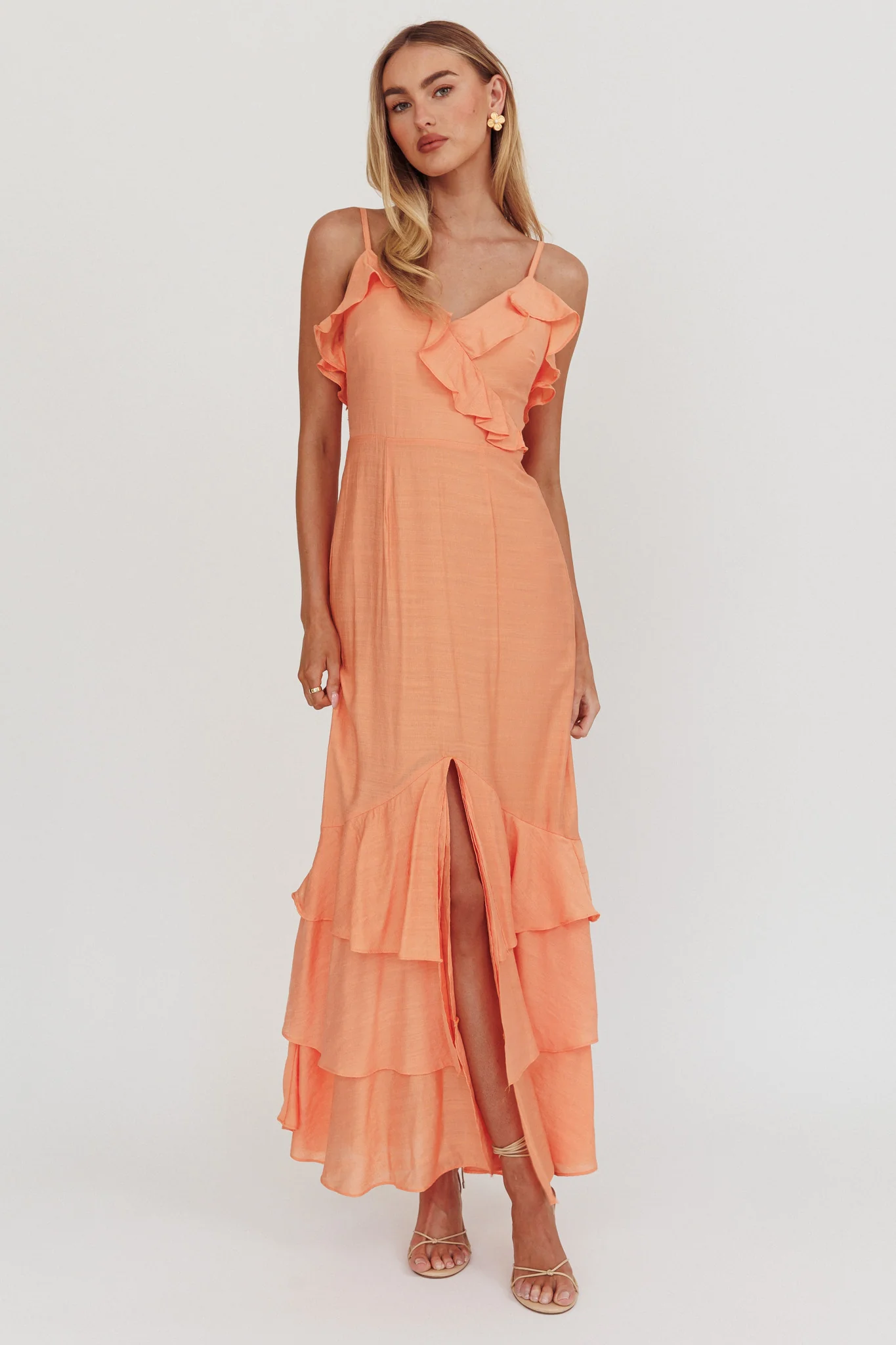Silvana Frill Trim Split Maxi Dress Orange - Sonourner
