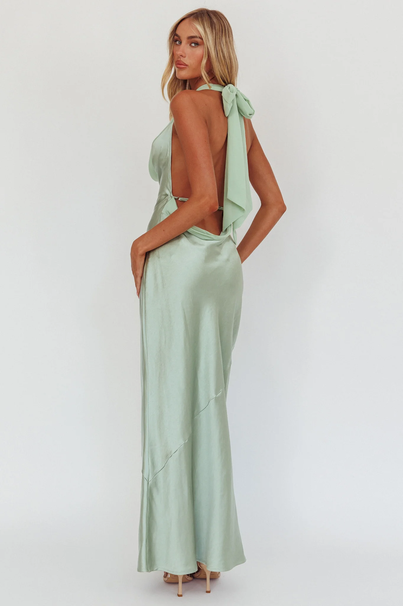 Leading Lady Open Back Cowl Maxi Dress Sage - Sonourner