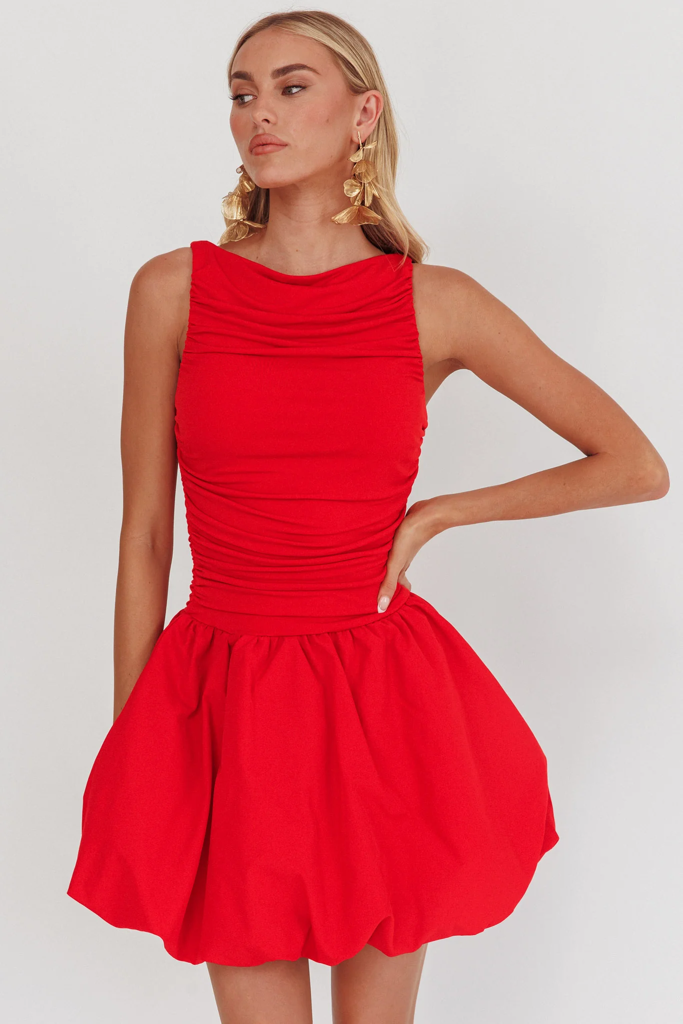 Dalayla Sleeveless Balloon Skirt Mini Dress Red - Sonourner