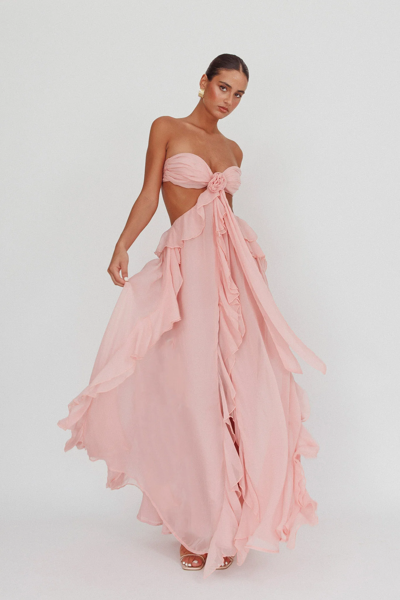 Santiago Cut-Out Ruffle Maxi Dress Blush - Sonourner