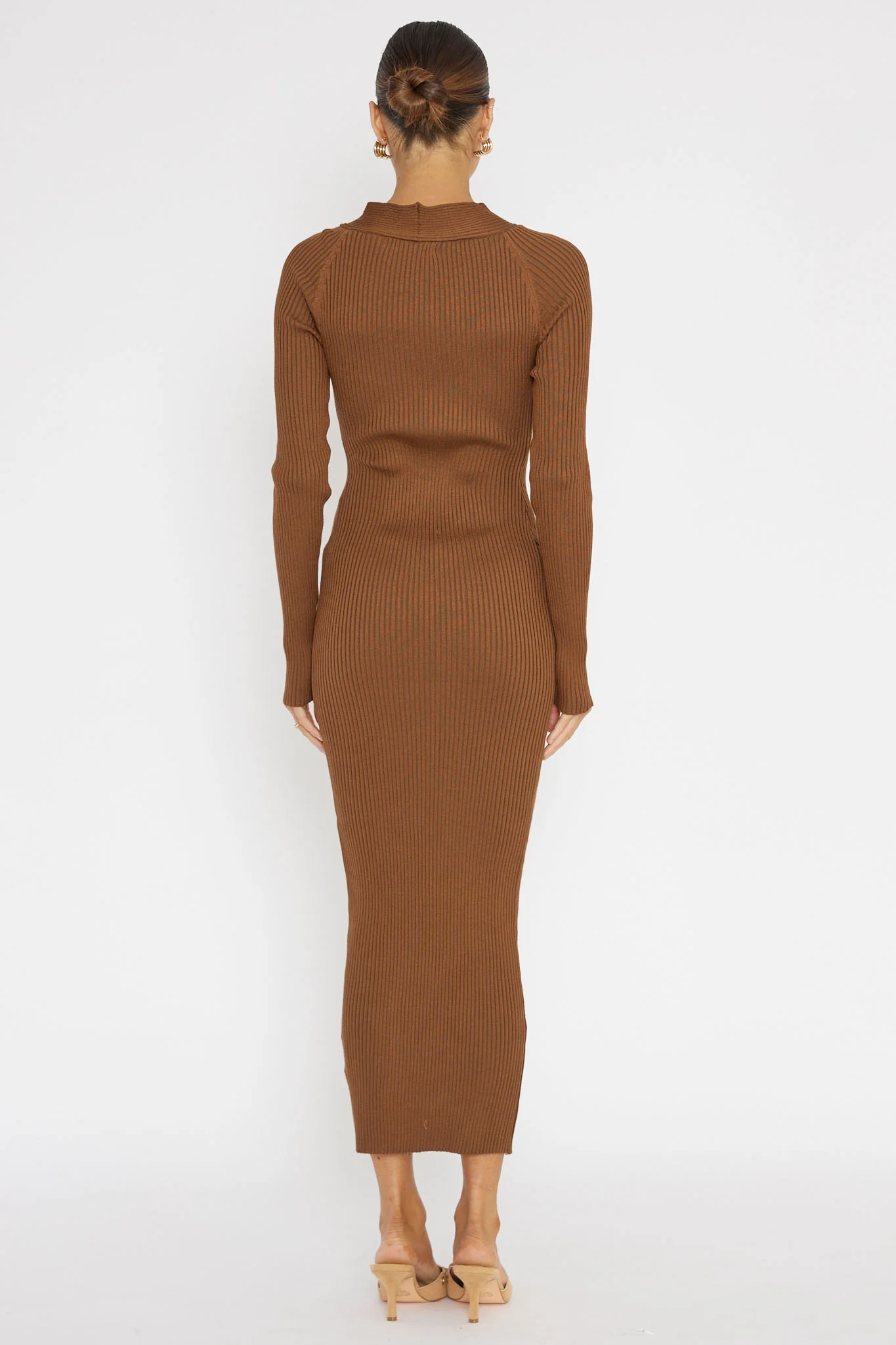 One Mind Cut-Out Neckline Knit Midi Dress Chocolate - Sonourner