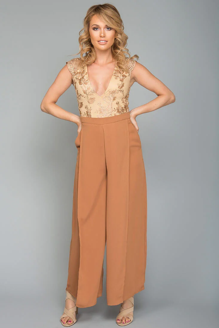 Ayelle Wide Leg Dress Pant Camel - Sonourner