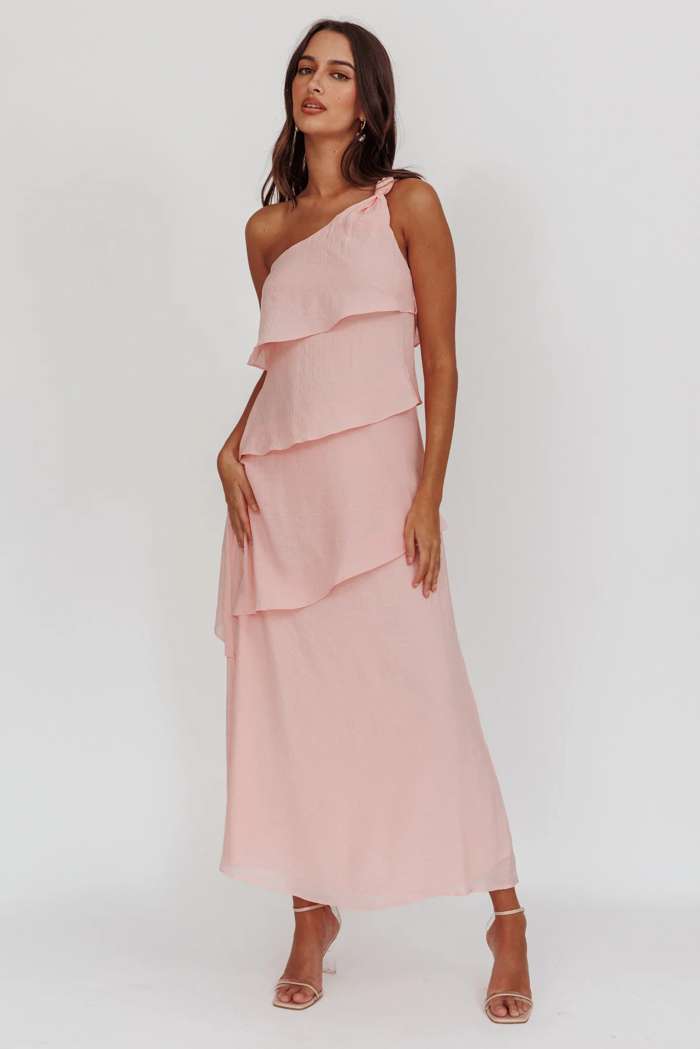 Delwyn One-Shoulder Maxi Dress Baby Pink - Sonourner