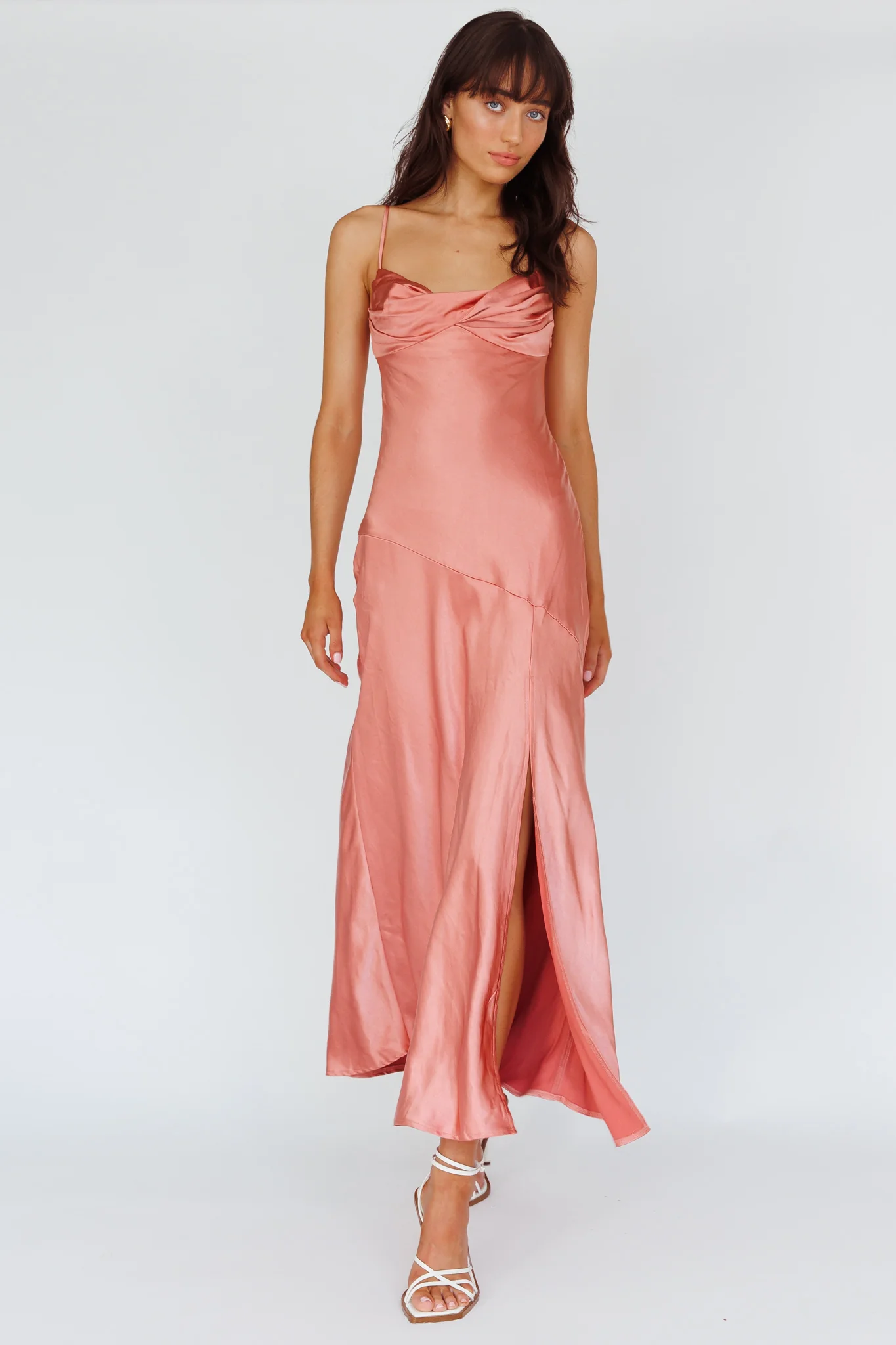 Amity Twist Bust Split Maxi Dress Rose - Sonourner