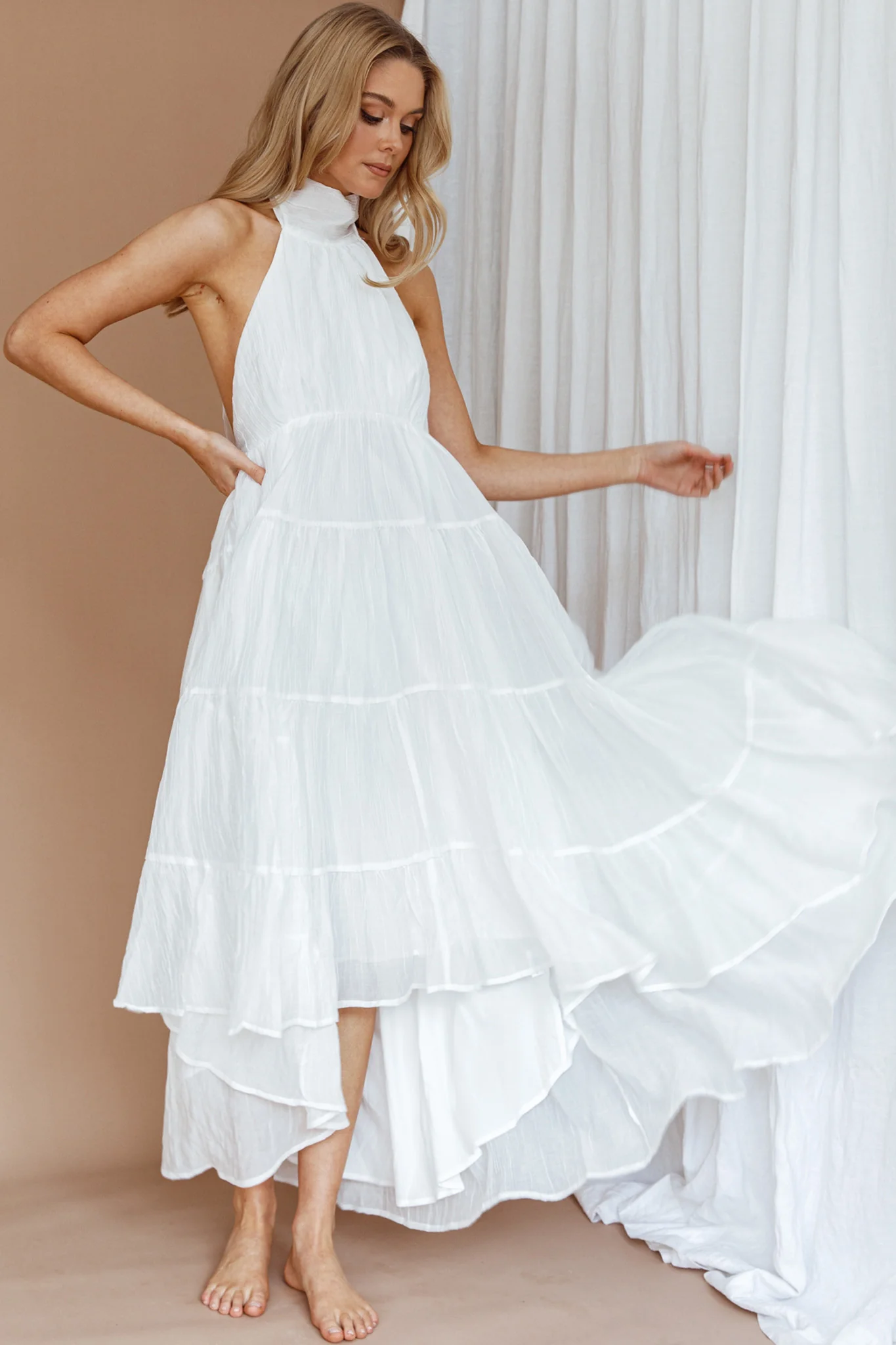 South Haven Halter Midi Dress White - Sonourner