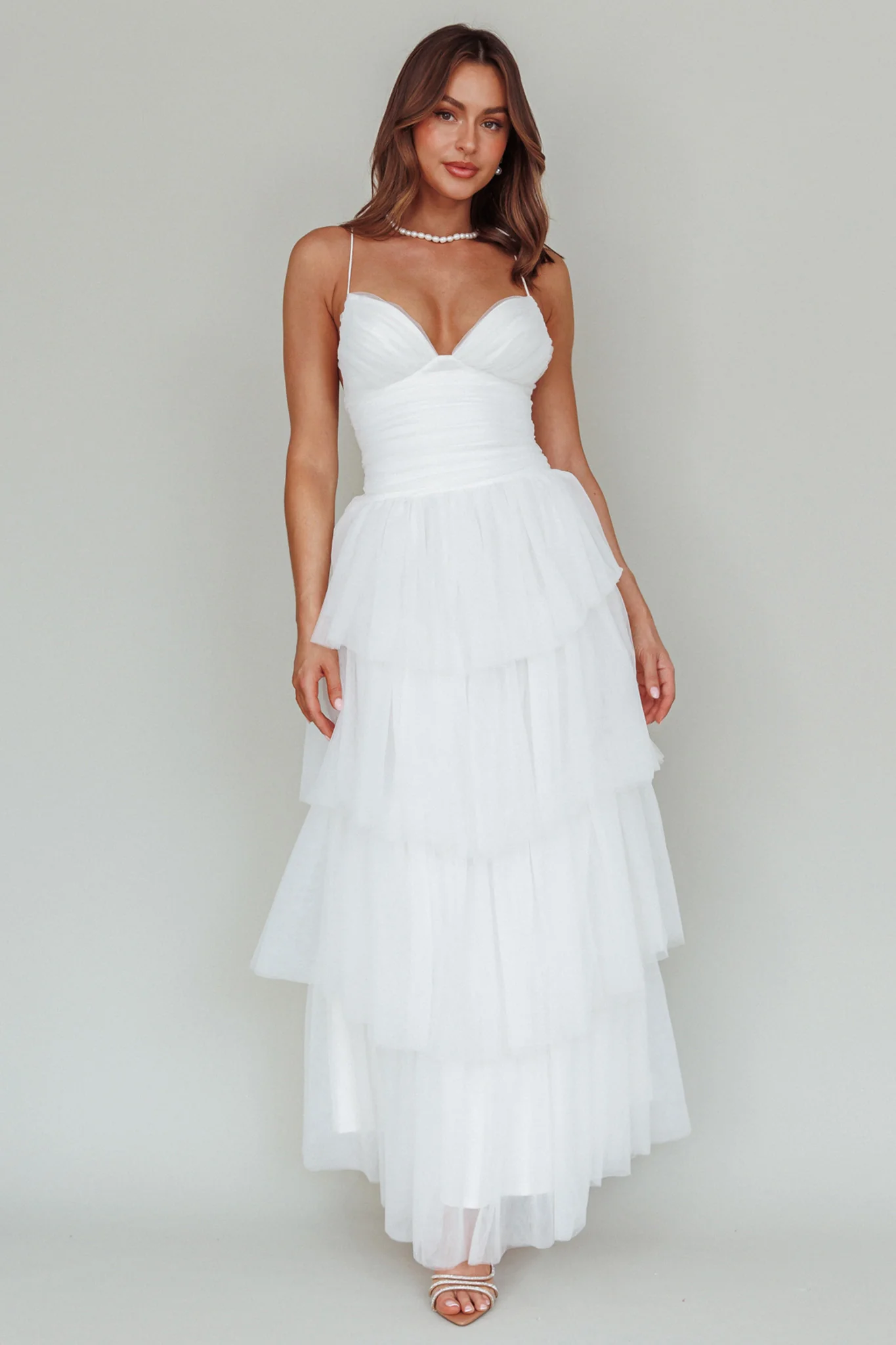 Nightingale Tiered Mesh Maxi Dress White - Sonourner