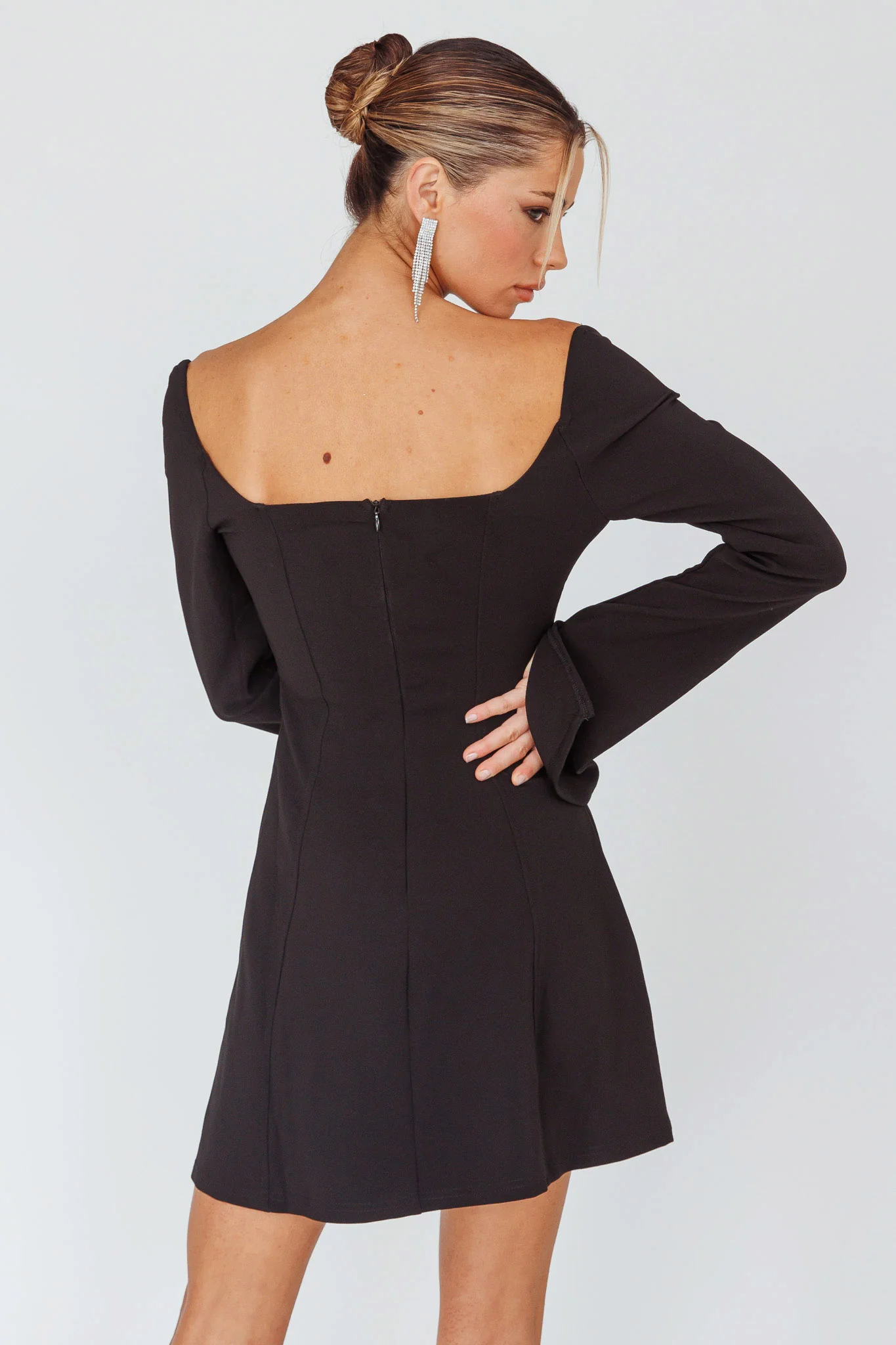 Kieran Long Sleeve A-Line Mini Dress Black - Sonourner