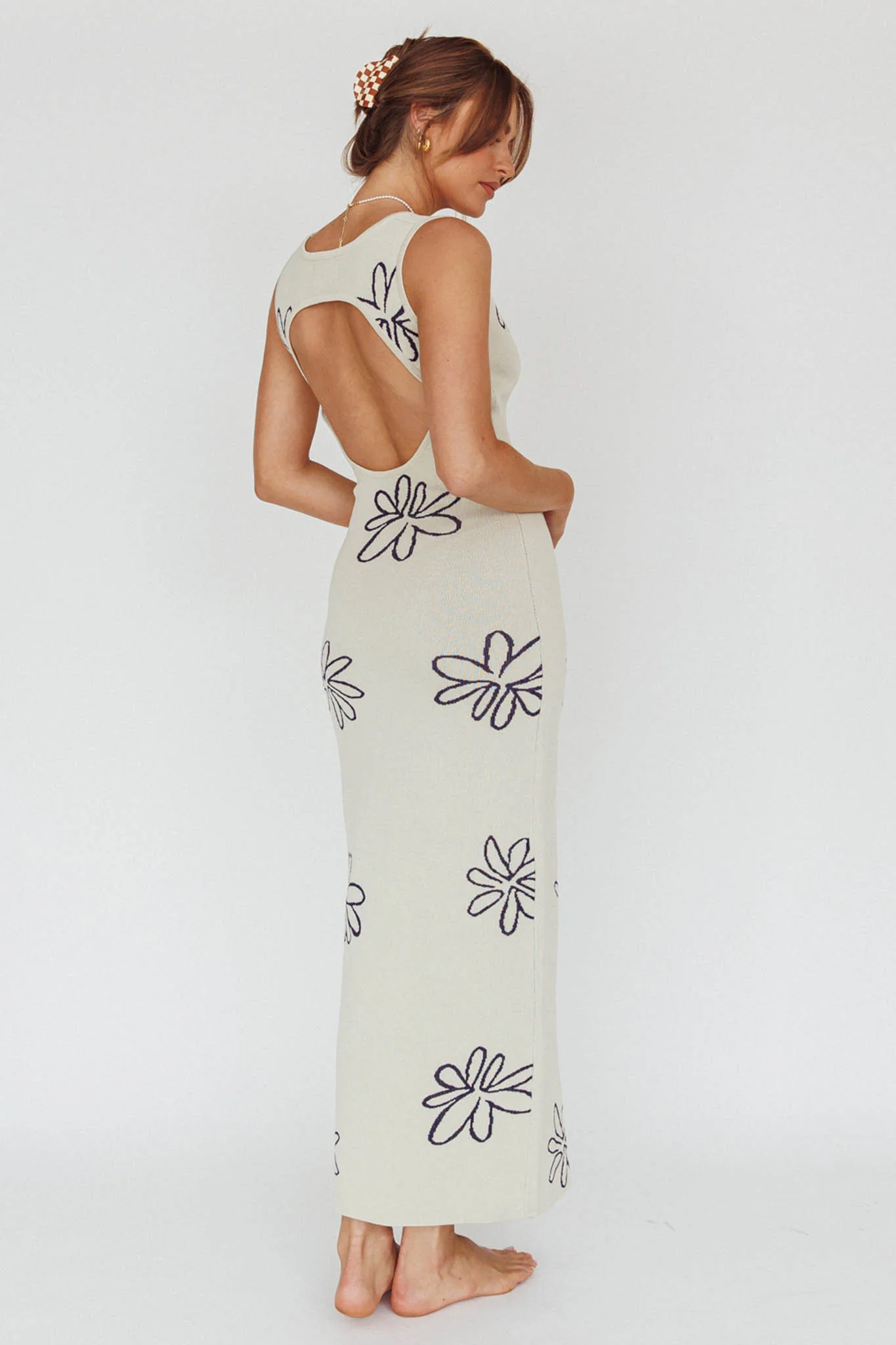 Sunland Knit Maxi Dress Flower Cream - Sonourner