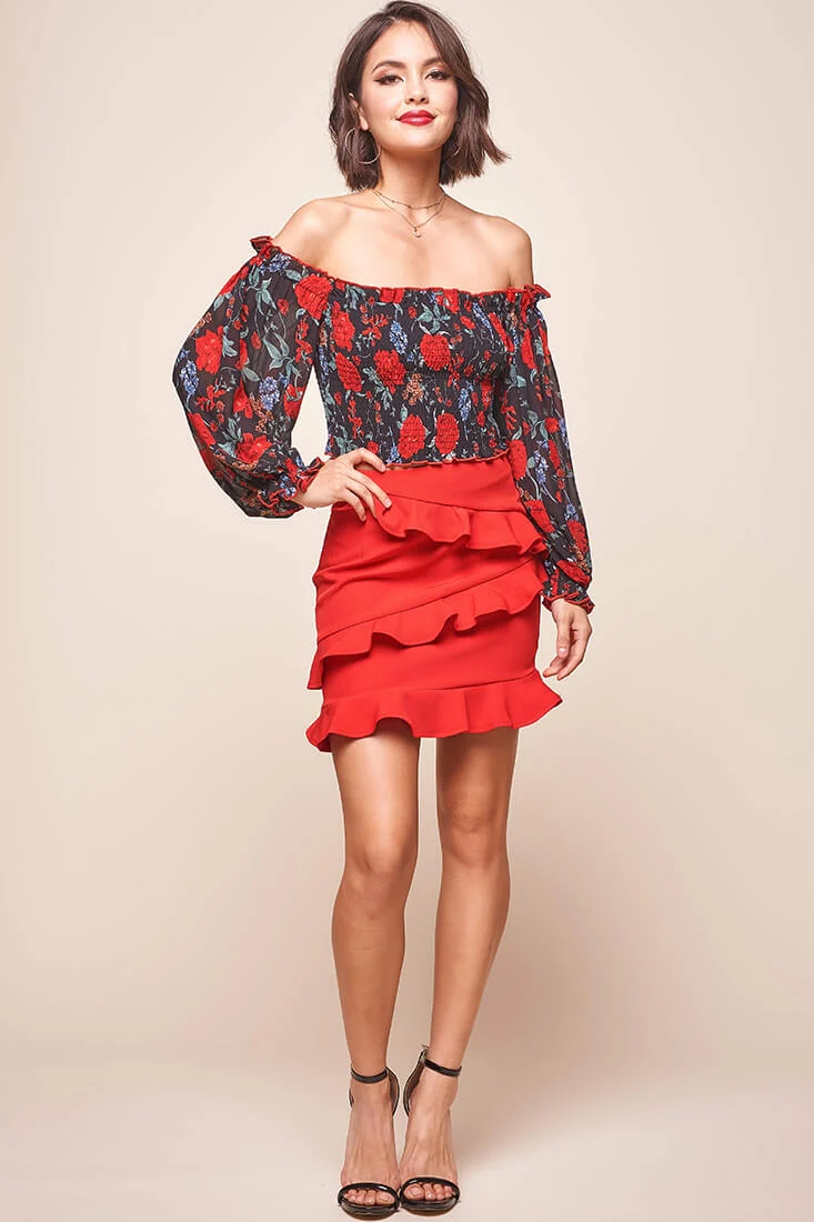 Valentina Bardot Neckline Ruched Top Black - Sonourner