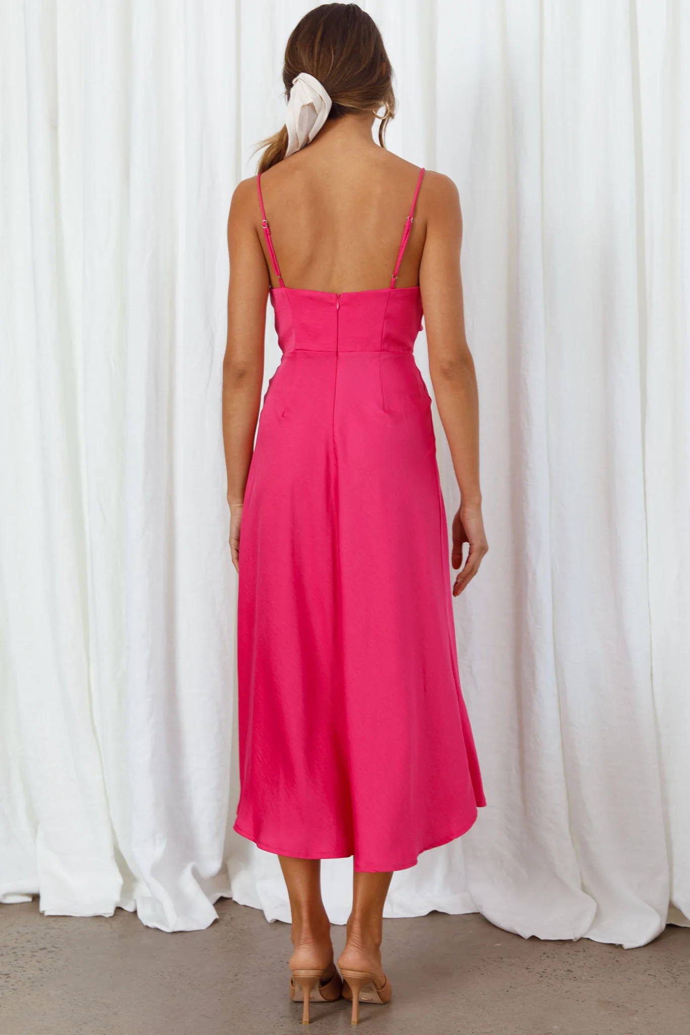 Suki Front Split Midi Dress Hot Pink - Sonourner