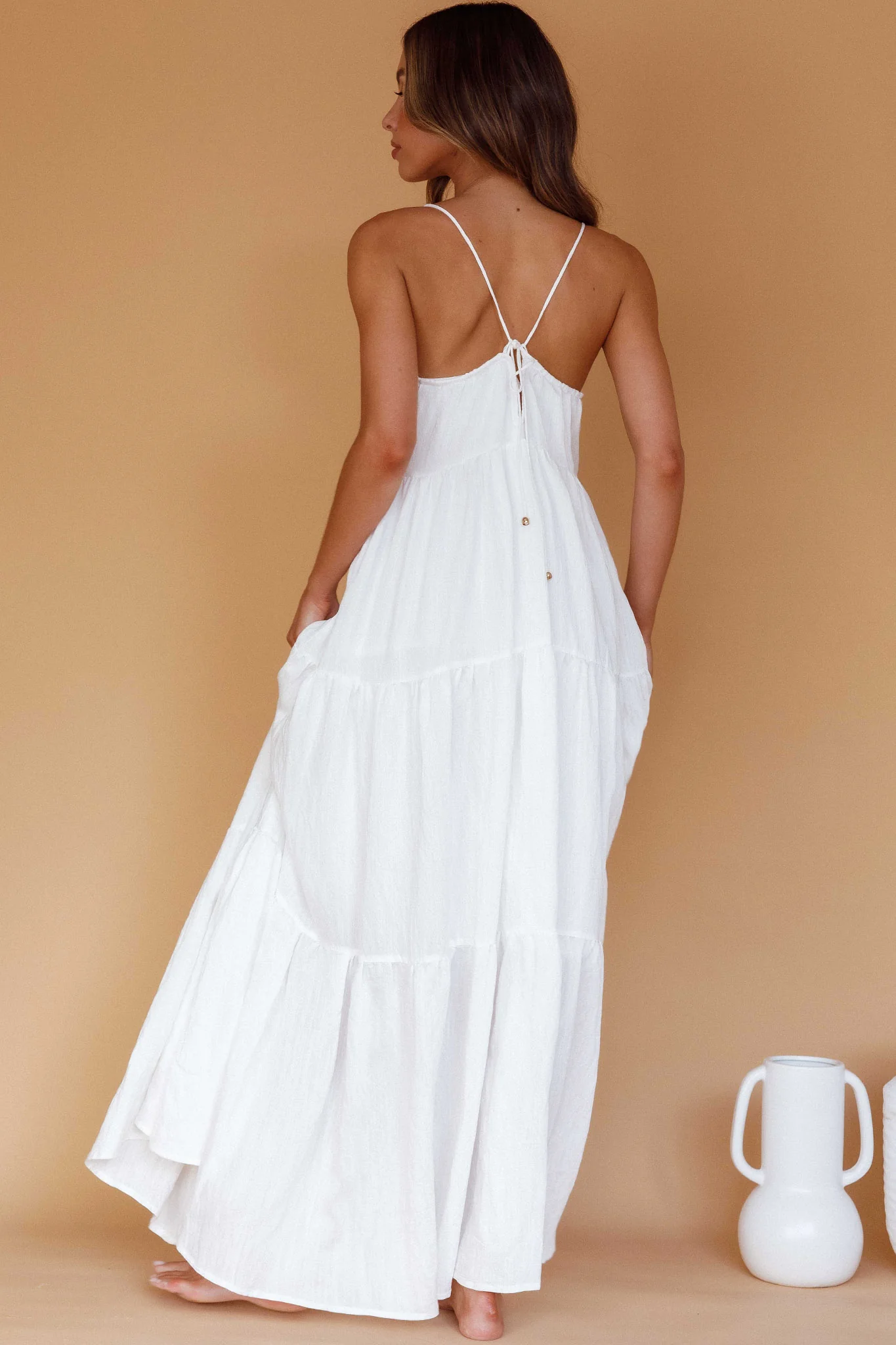 Bora Bora Tied Back Maxi Dress White - Sonourner