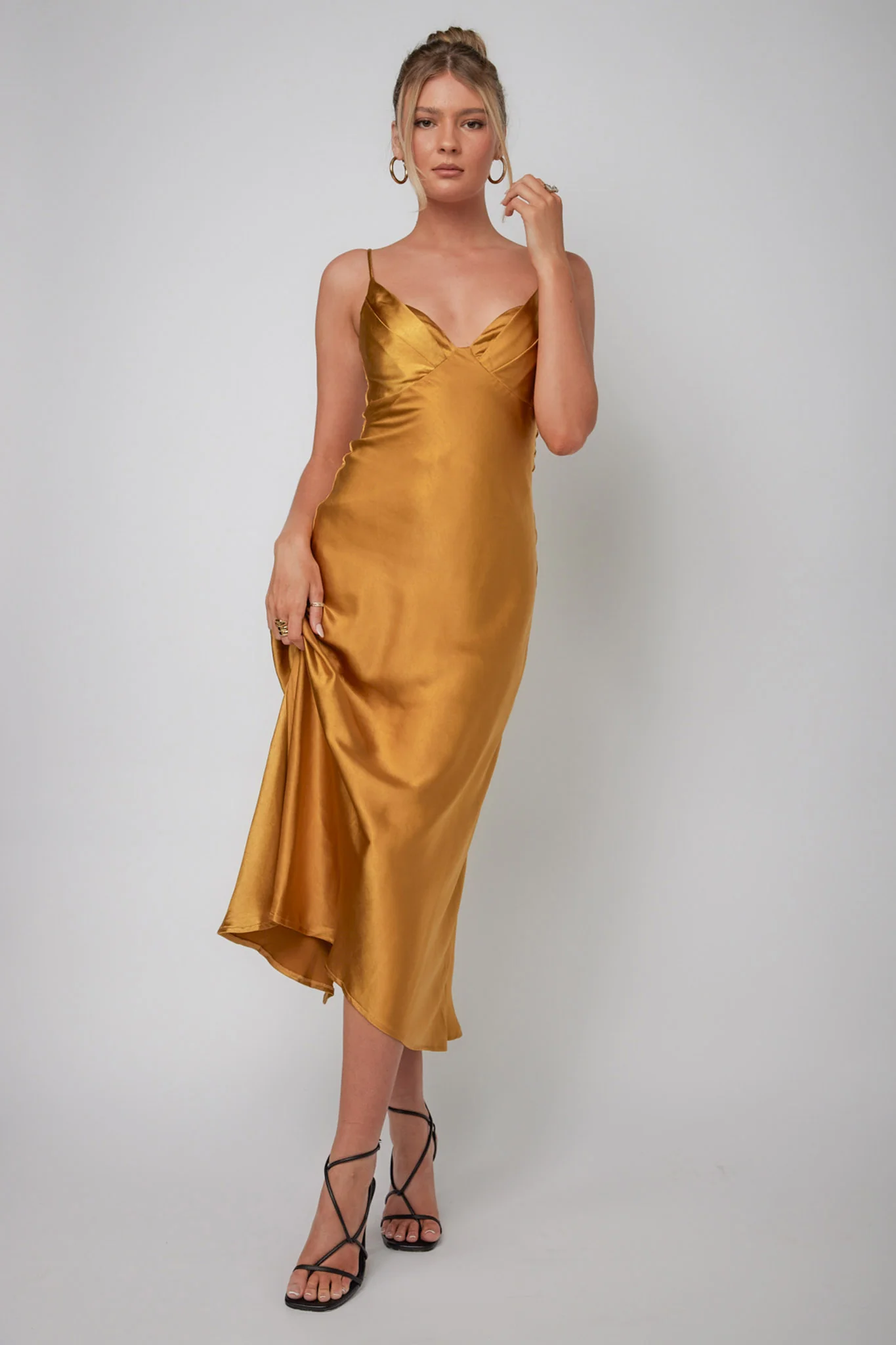 Infinity Pintuck Bust Midi Dress Mustard - Sonourner