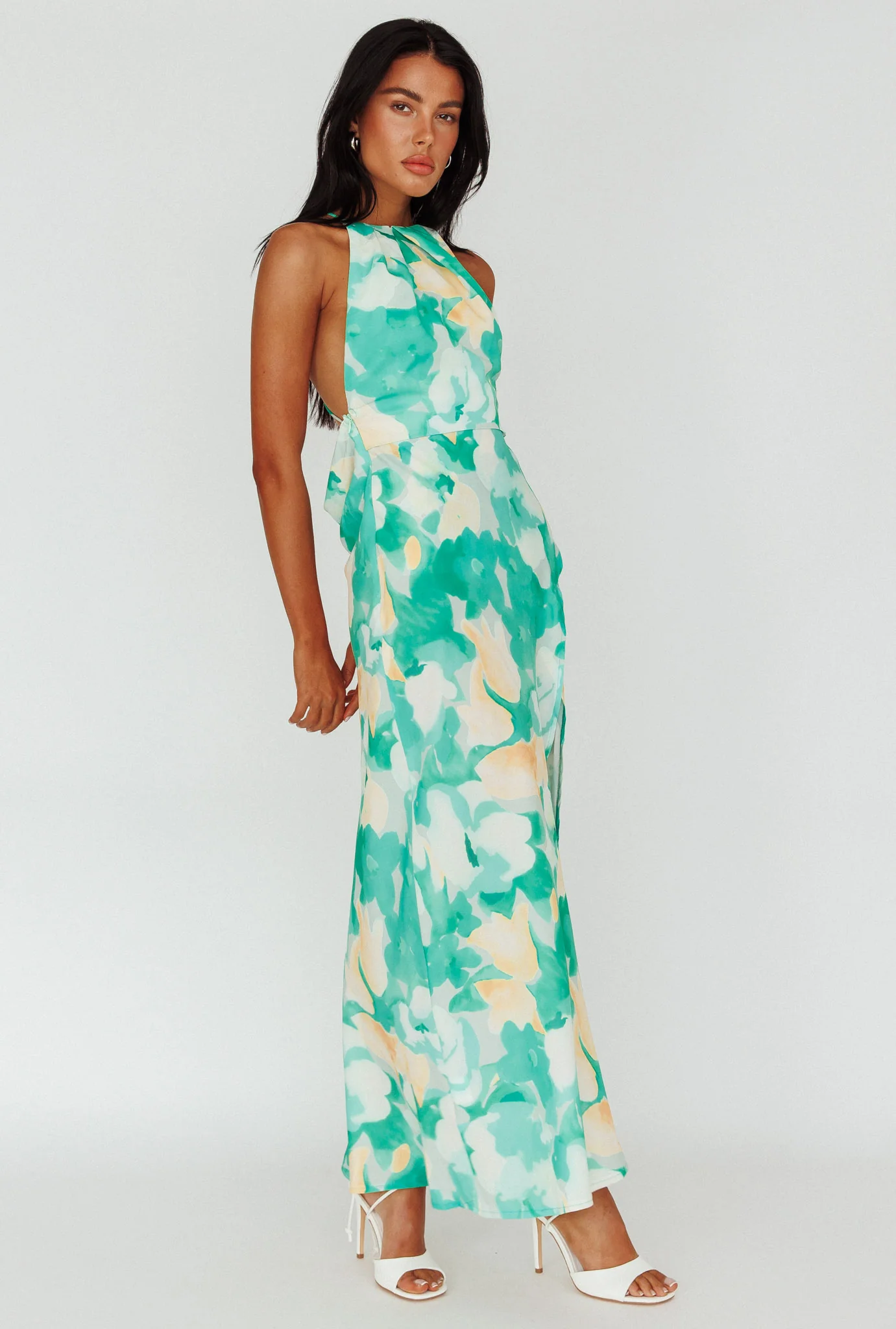 Val Cowl Back Maxi Dress Floral Green - Sonourner