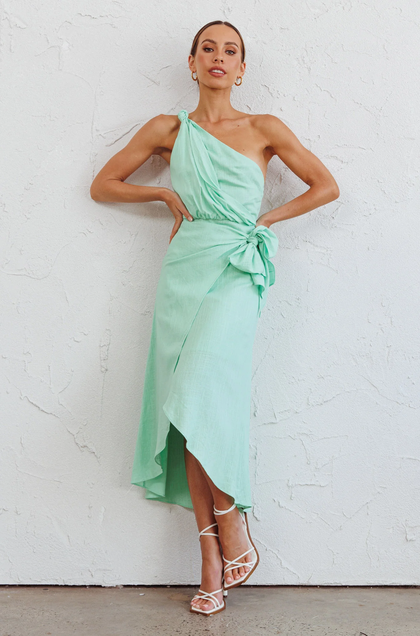 Island Time One-Shoulder Midi Dress Mint - Sonourner