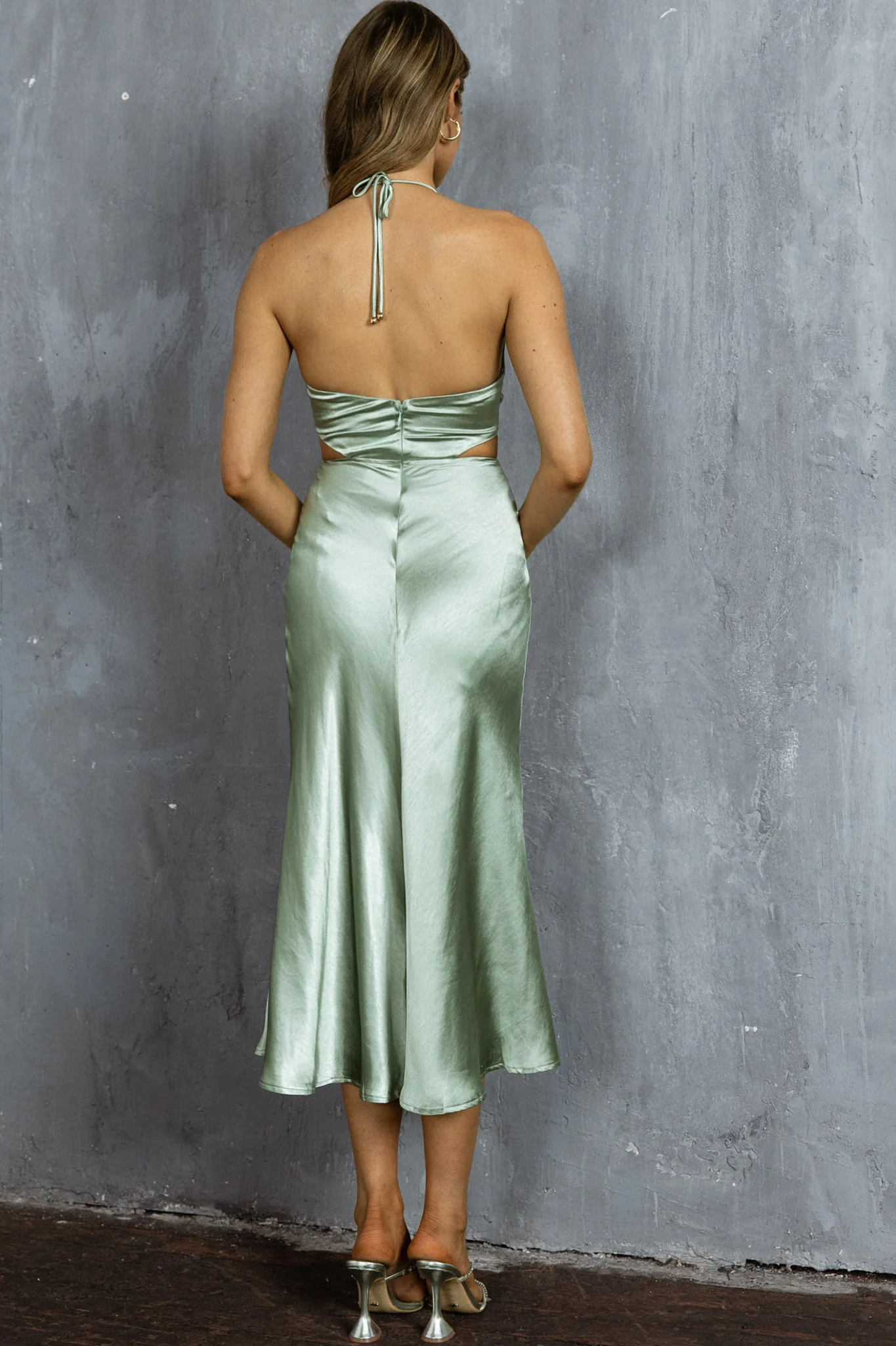 Social Butterfly Cut-Out Waist Midi Dress Pistachio - Sonourner