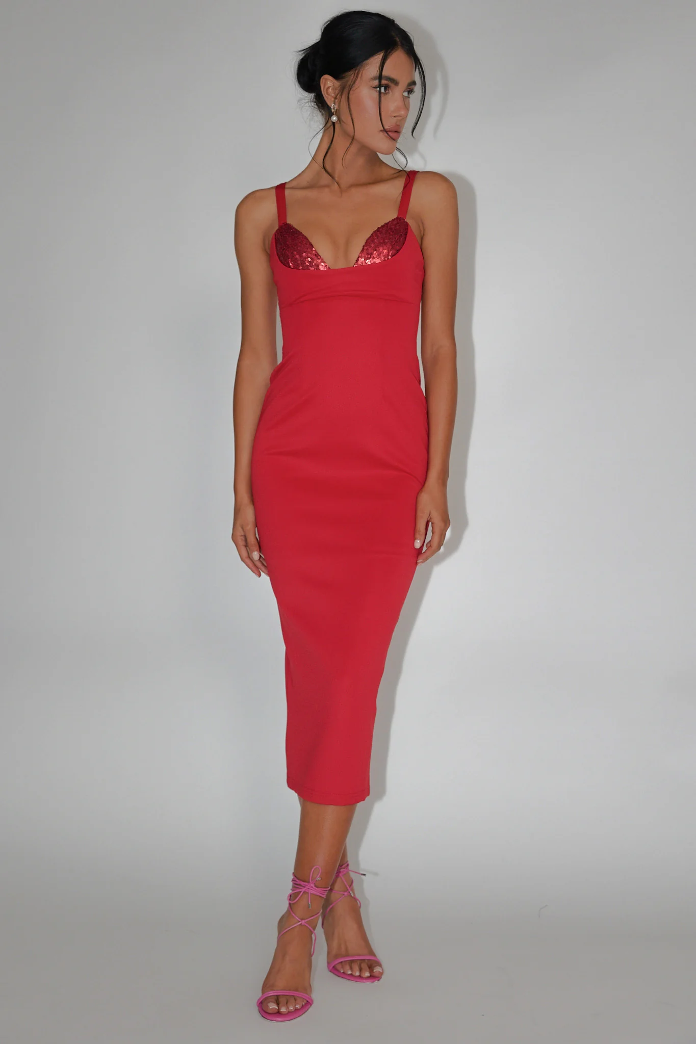 La Bellevilloise Sequin Bust Midi Dress Red - Sonourner