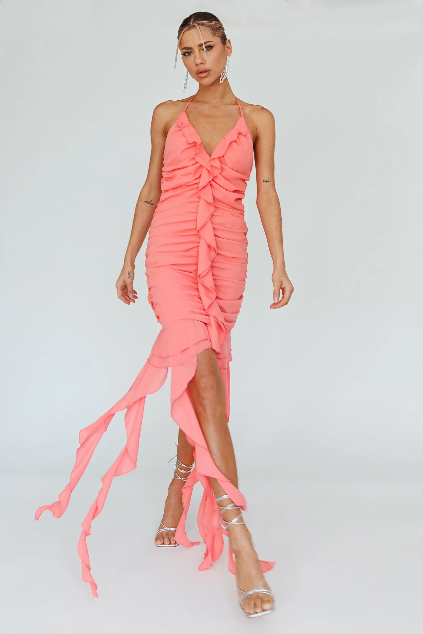 Get Obsessed Ruffle Trim Mini Dress Guava - Sonourner