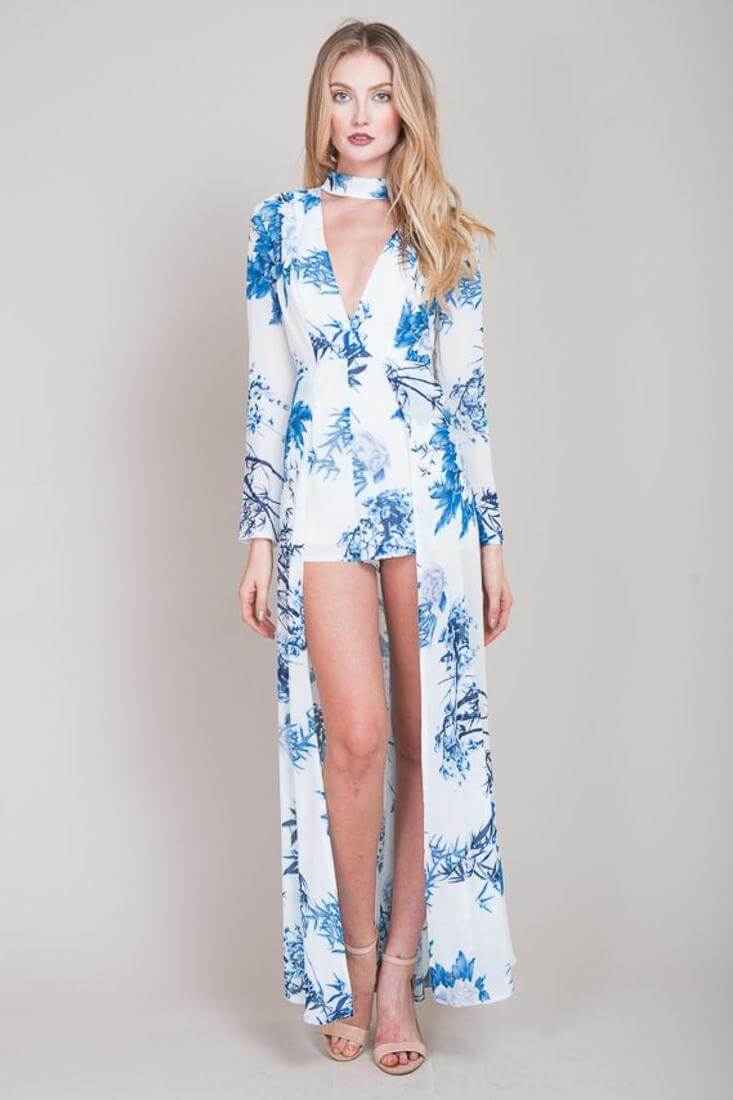 Estella Floral Maxi Romper Blue - Sonourner