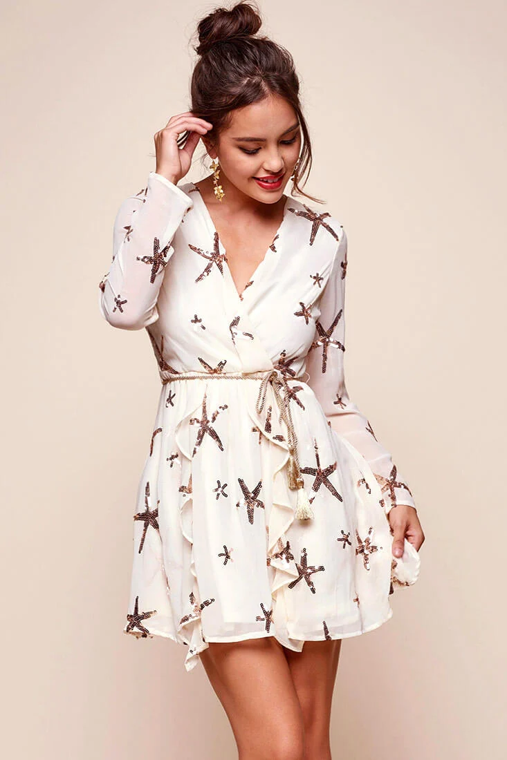 Riley Star Wrap Dress Beige - Sonourner