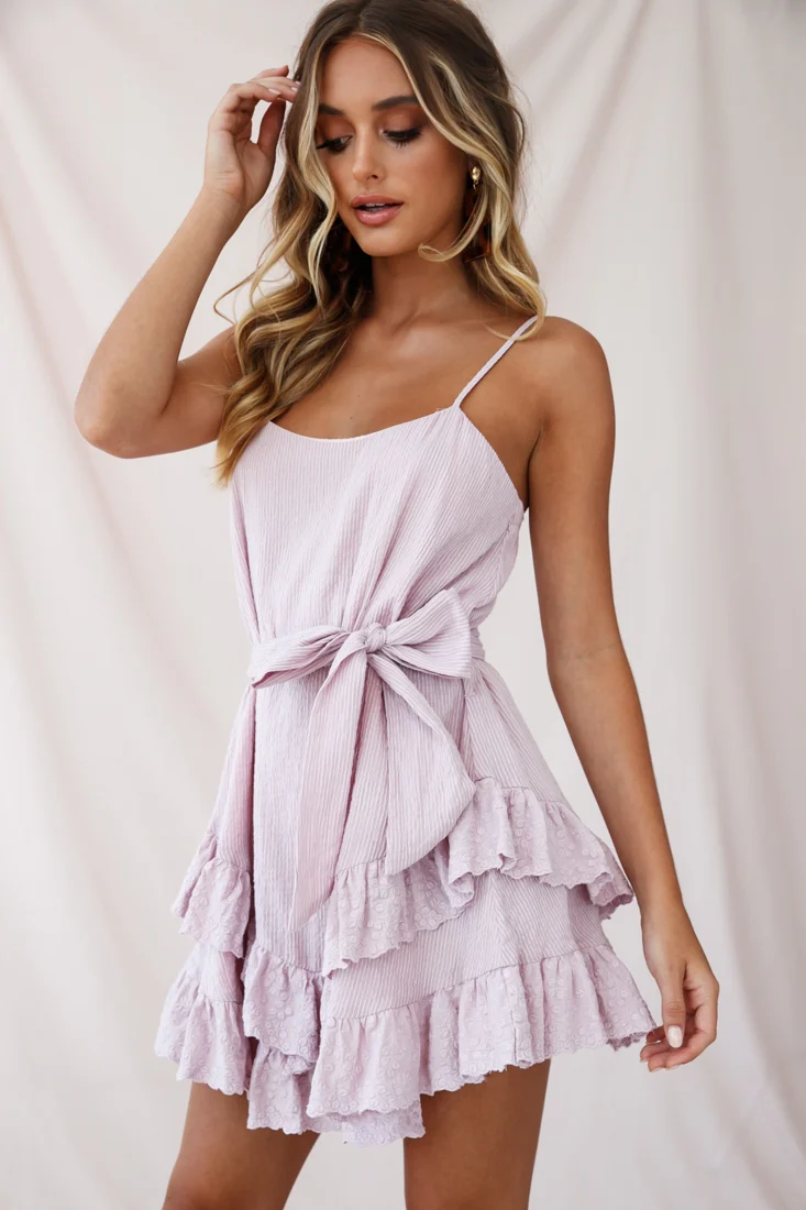 Petrie Ruffle Detail Waist Tie Dress Blush - Sonourner