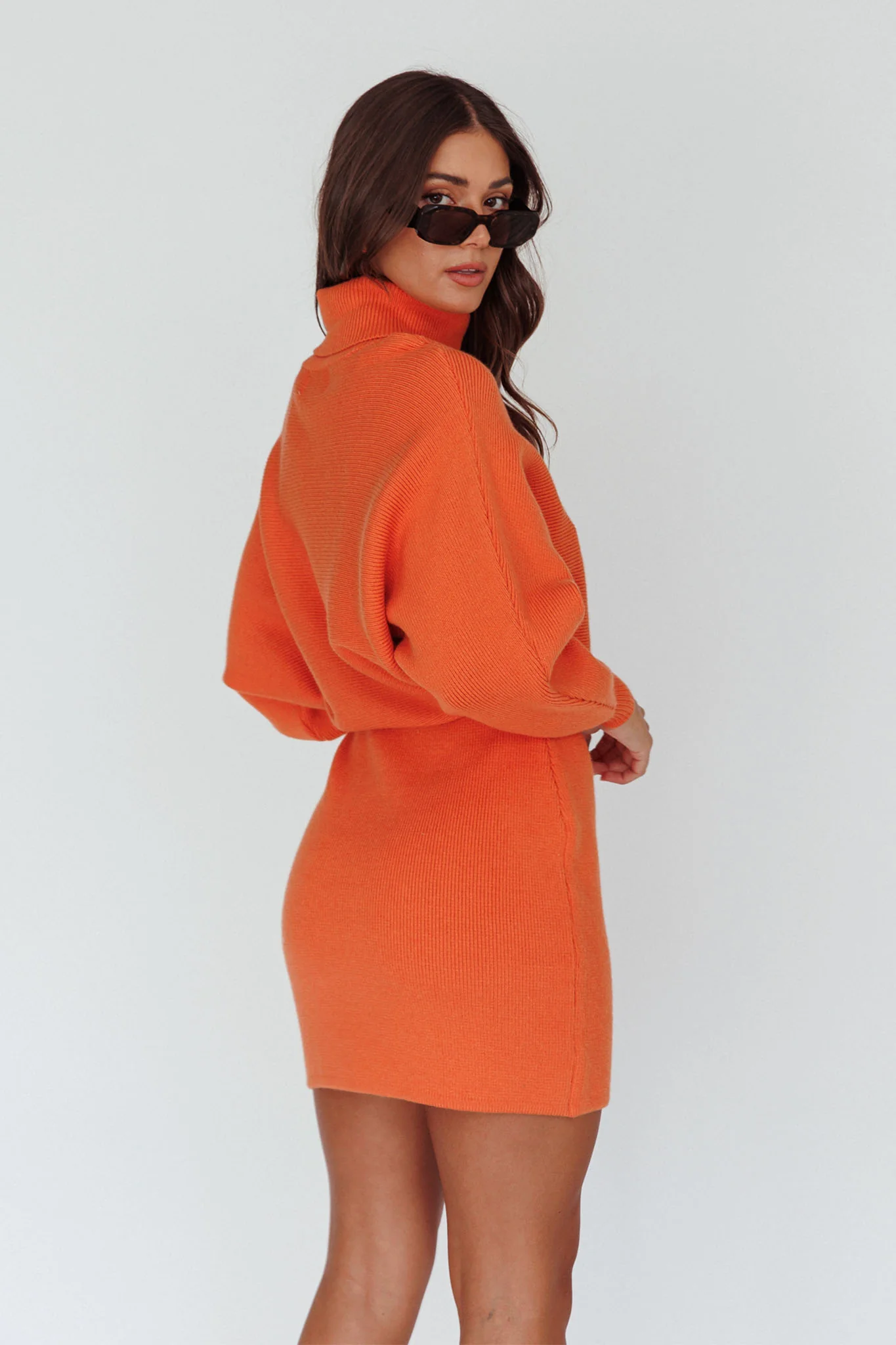 North Star High Neck Sweater Mini Dress Orange - Sonourner
